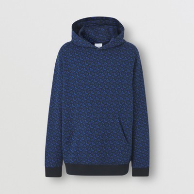 Monogram Print Cotton Hoodie in Deep Royal Blue | Burberry® Official