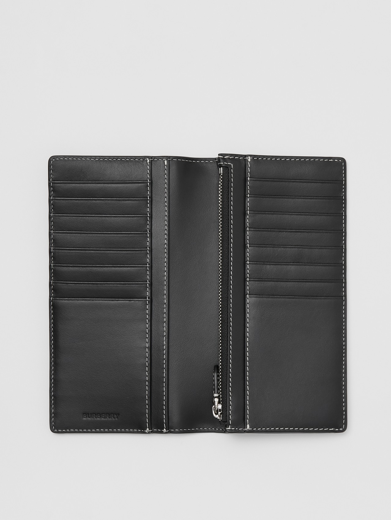 Check E-canvas and Leather Continental Wallet in Dark Birch Brown