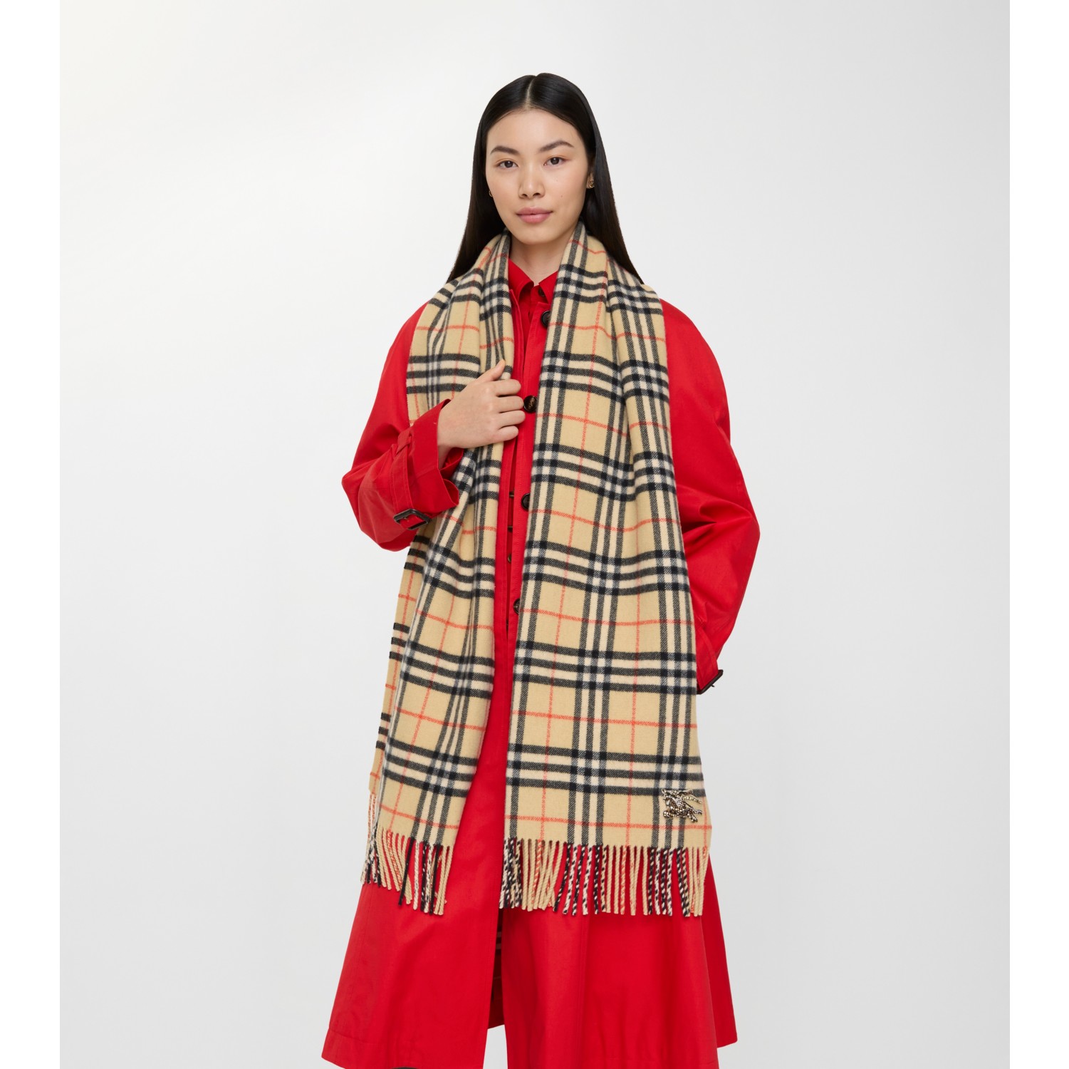 Check Cashmere Scarf in Sand beige | Burberry® Official