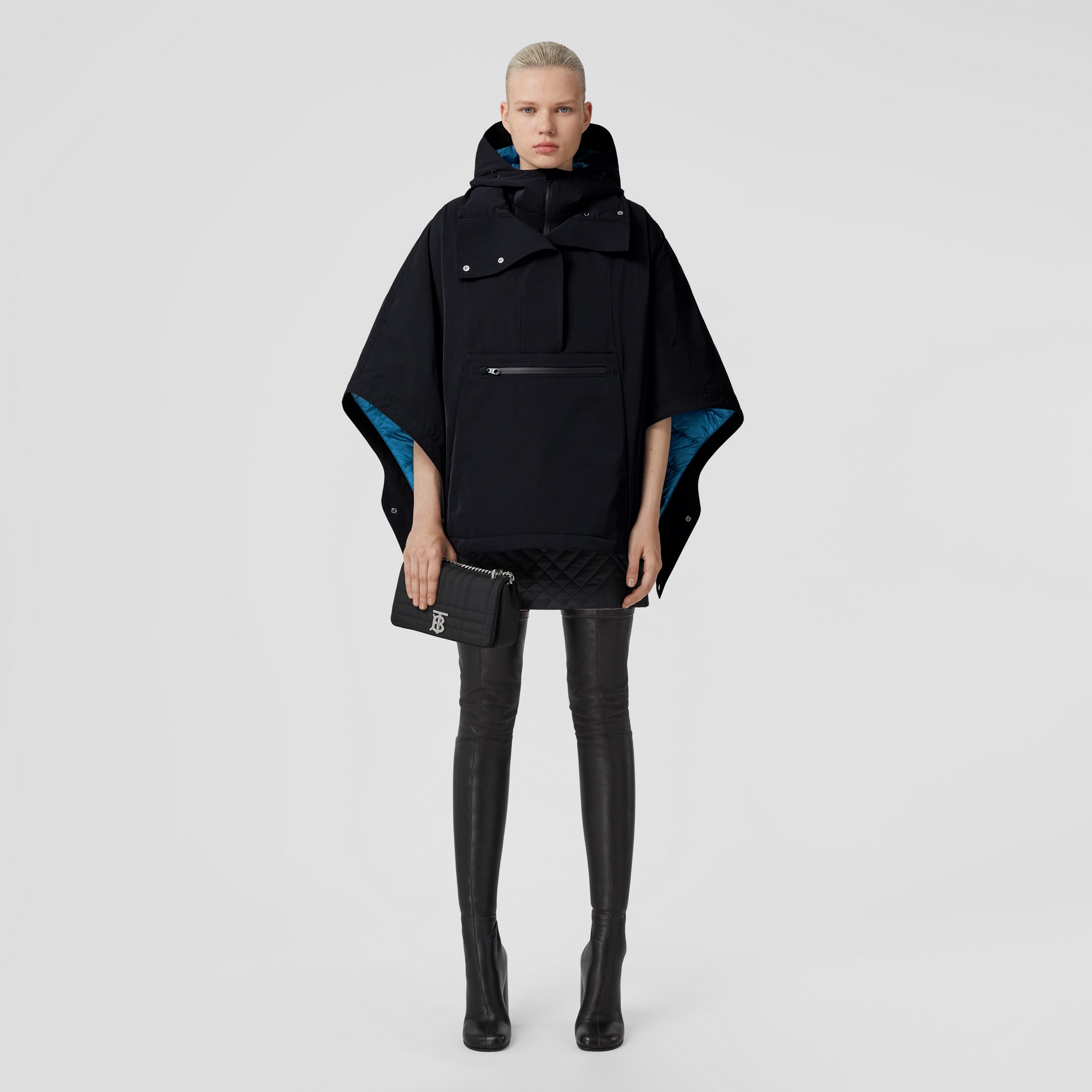 Down-filled Lightweight Hooded Cape in Dark Charcoal Blue - Women | Burberry® Official - 1