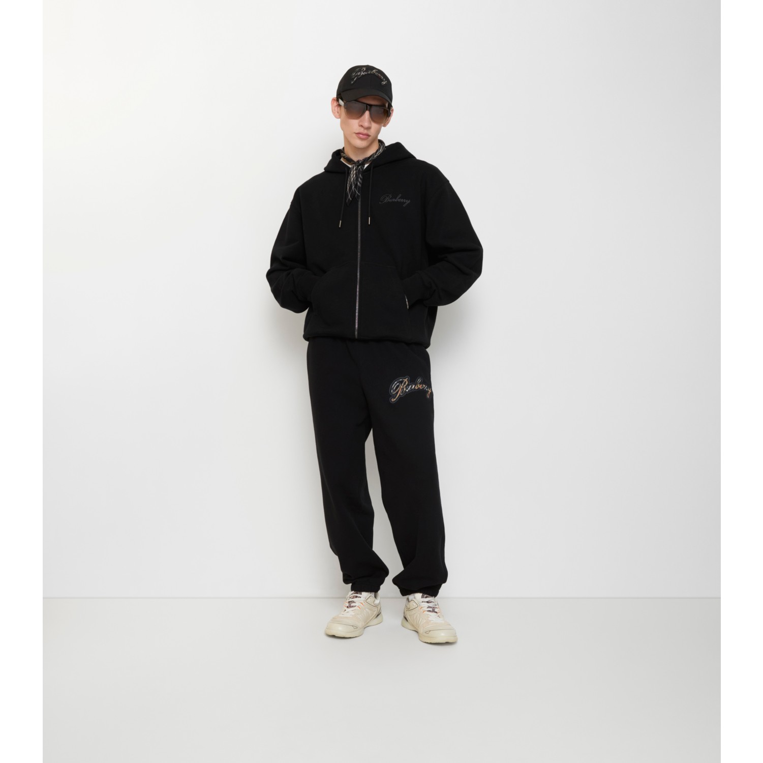 Check Cursive Logo Cotton Jogging Pants in Black - Men | Burberry® Official