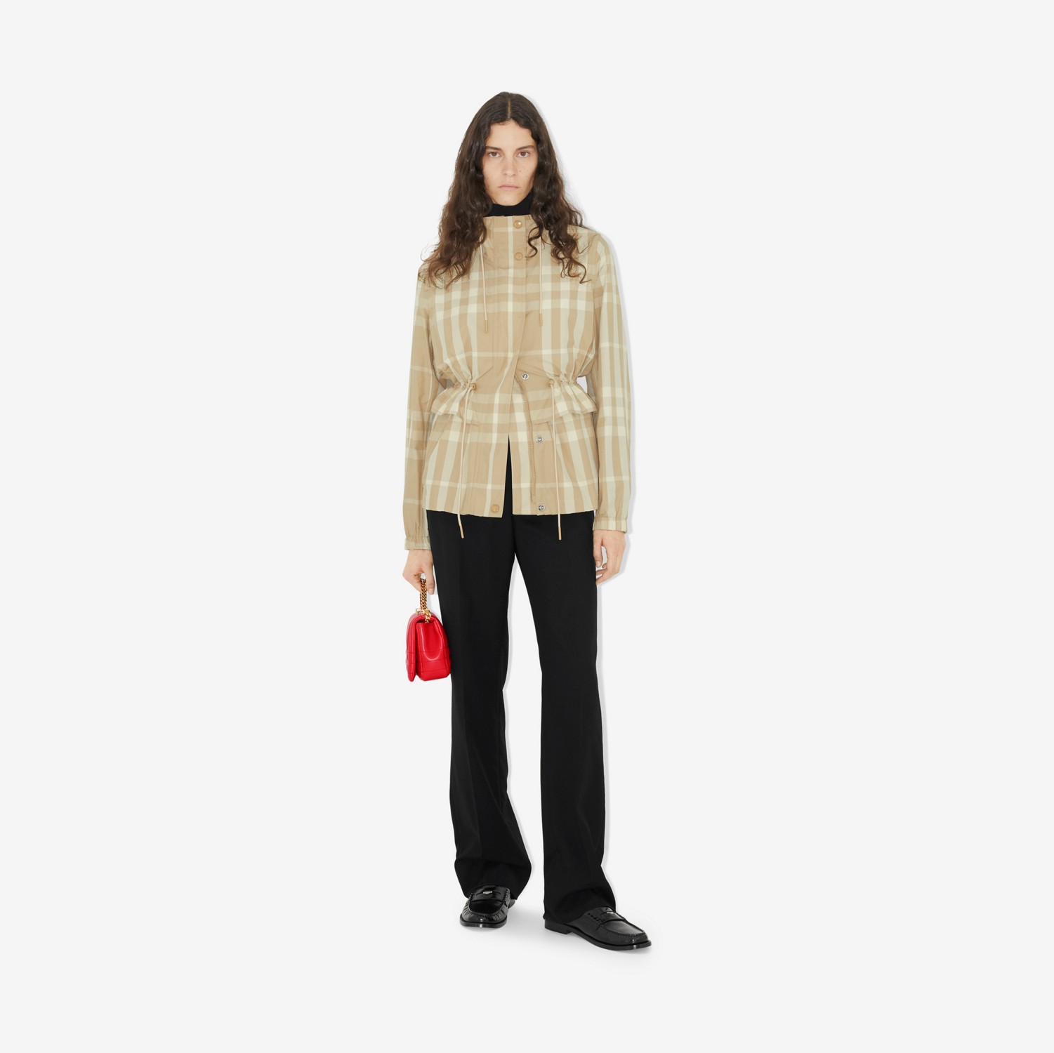 Veste à col entonnoir en nylon Check (Fauve Doux) - Femme | Site officiel Burberry®