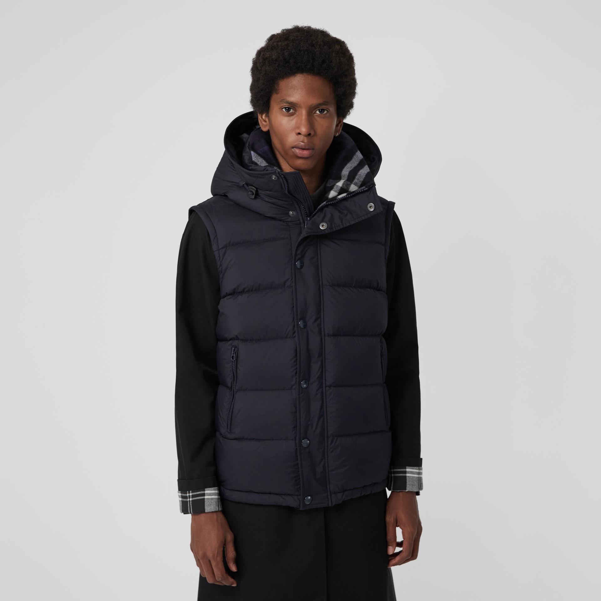 Detachablesleeve Downfilled Hooded Puffer Jacket in Navy Men