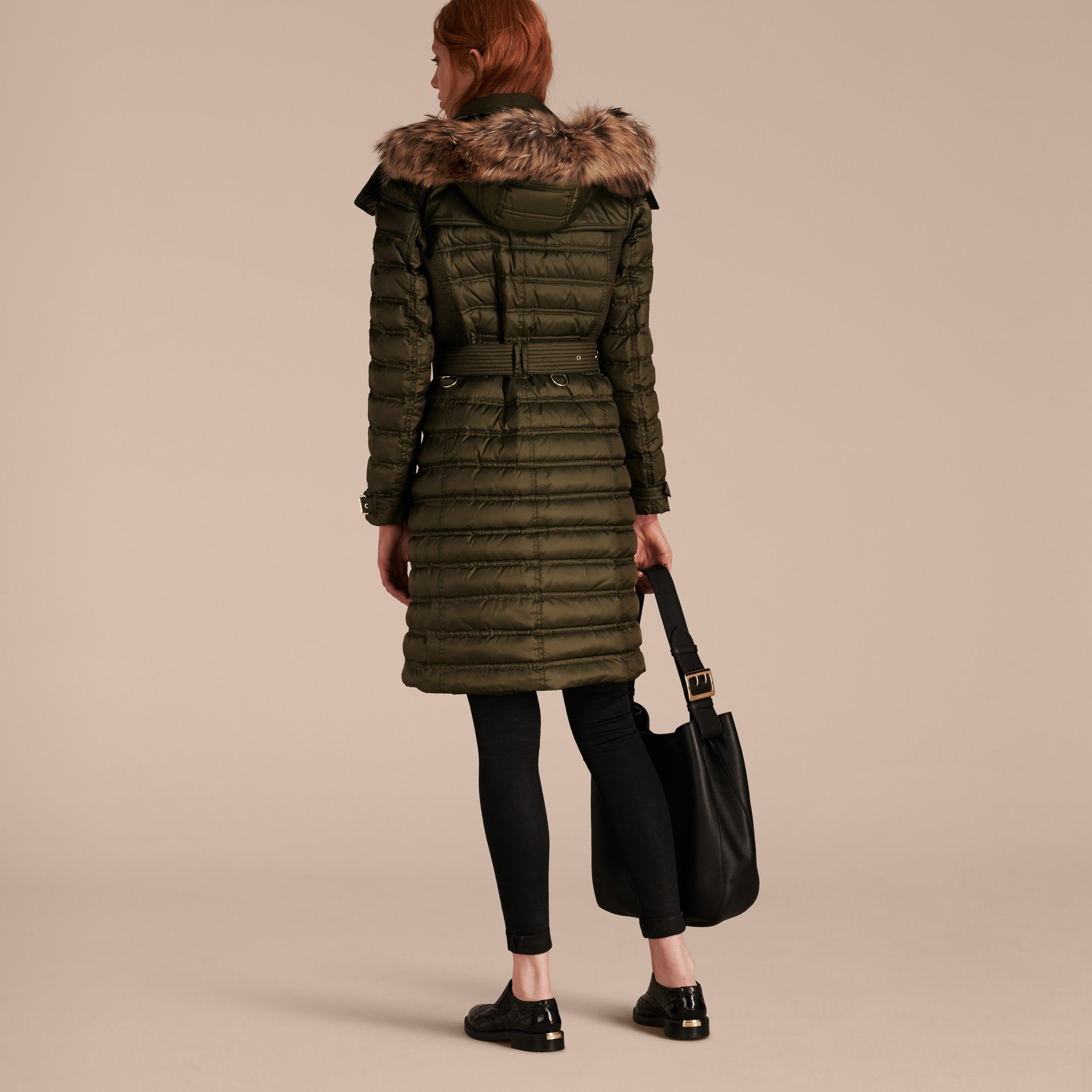 Down-Filled Puffer Coat with Fur Trim Dark Olive | Burberry