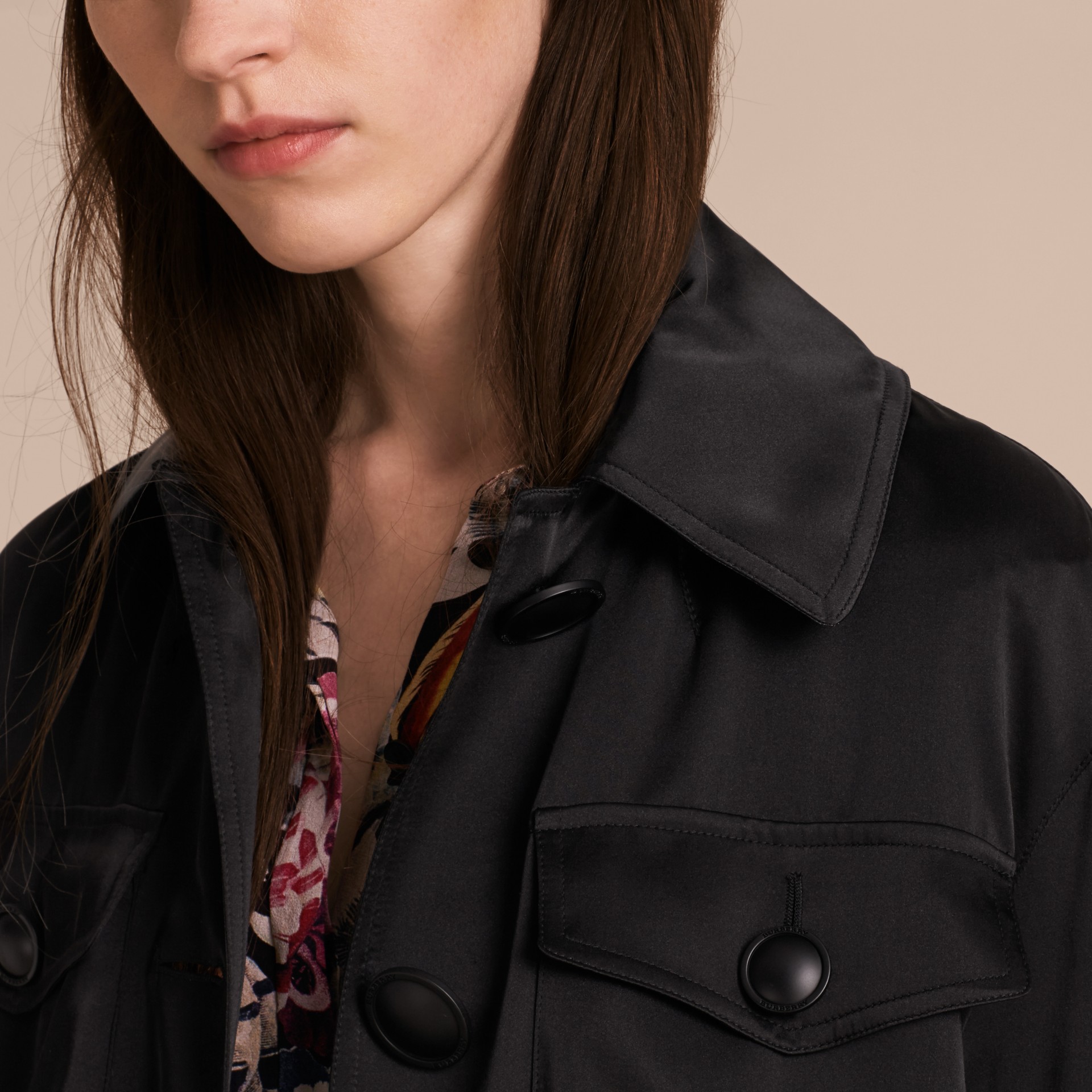 Check Undercollar Silk Field Jacket in Black Women Burberry United