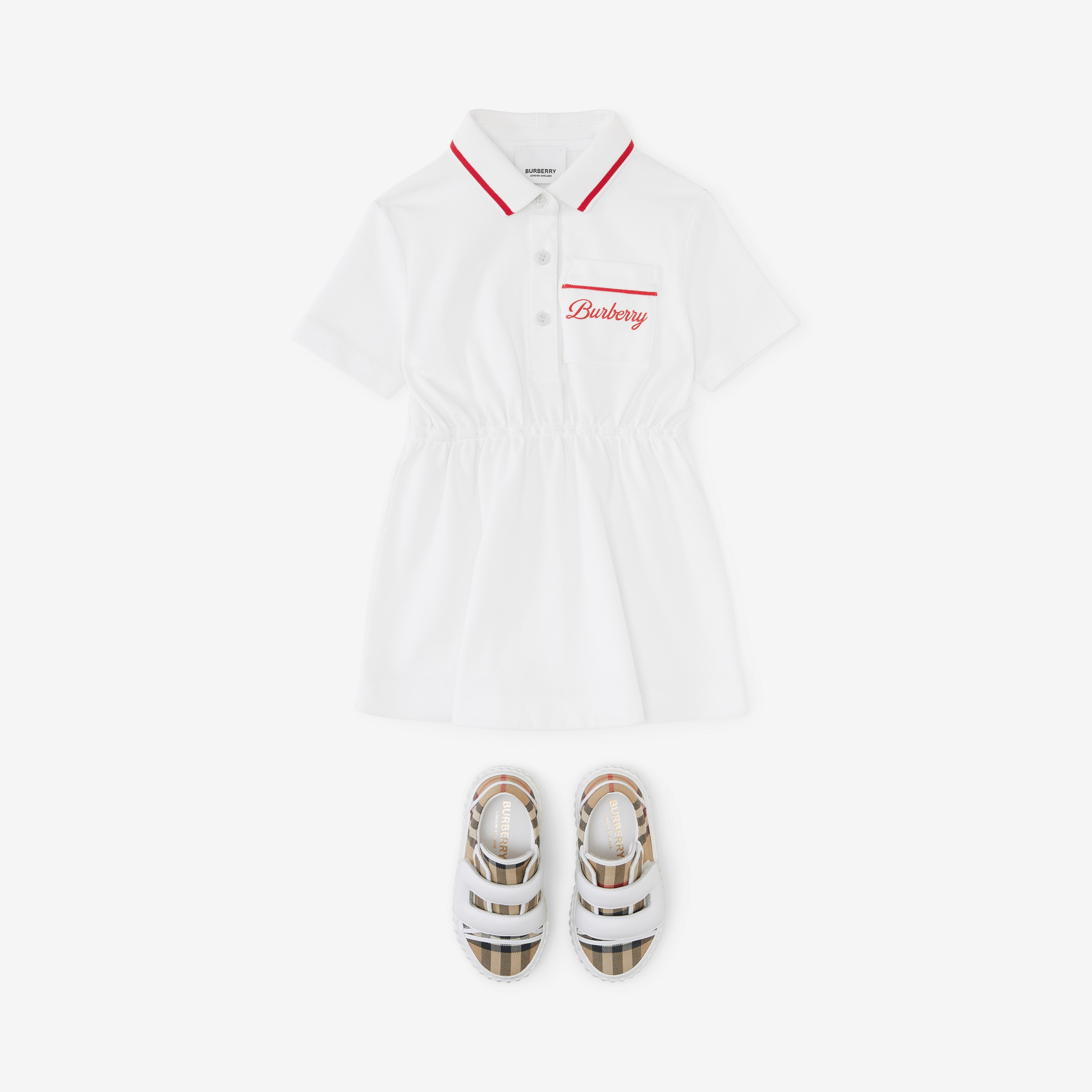 Vestido estilo camisa polo em algodão piquê com logotipo (Branco) - Crianças | Burberry® oficial - 3