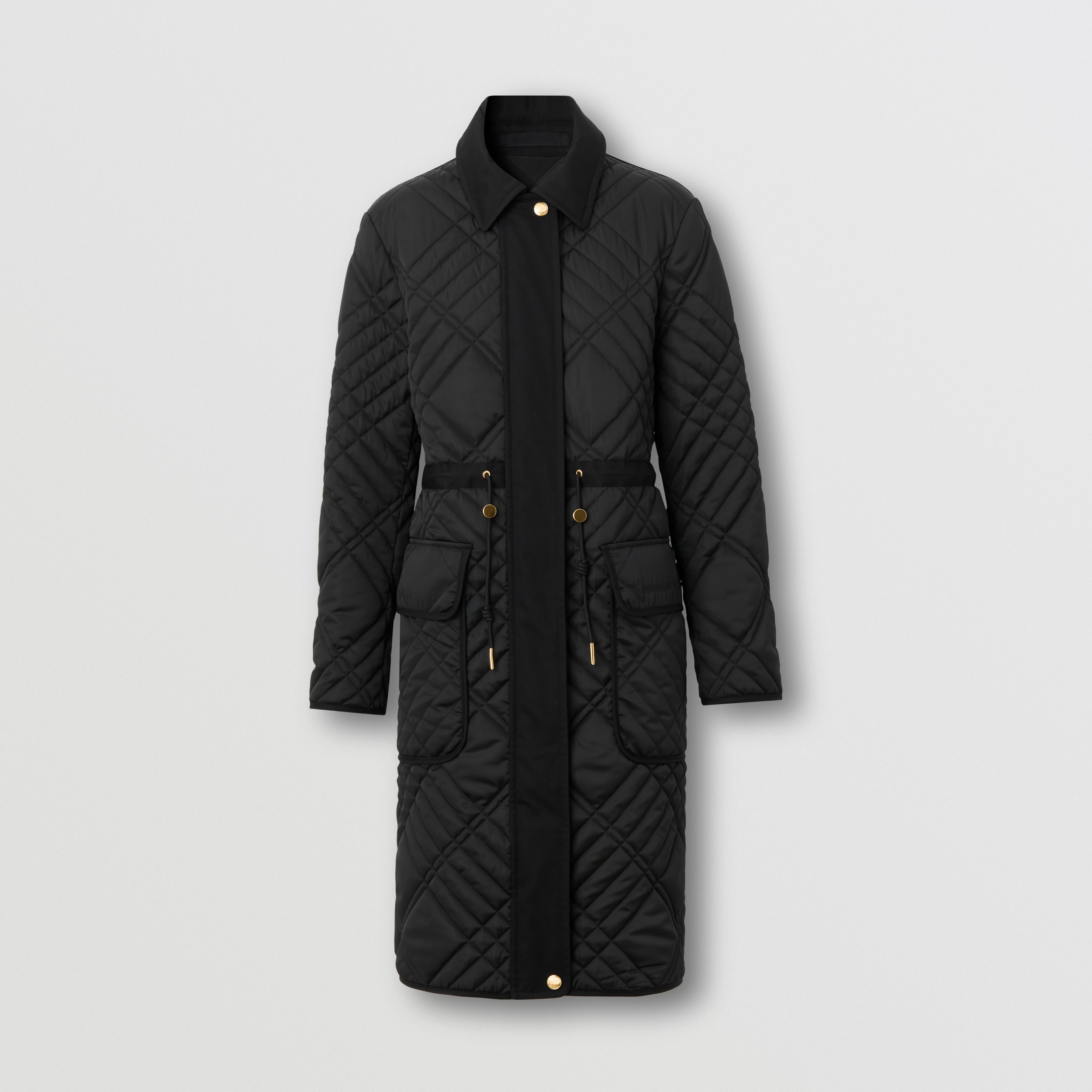 Embroidered Logo Quilted Coat in Black - Women | Burberry® Official - 4