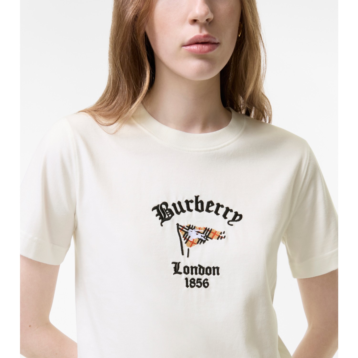 Check Flag Cotton T-shirt in Chalk - Women | Burberry® Official