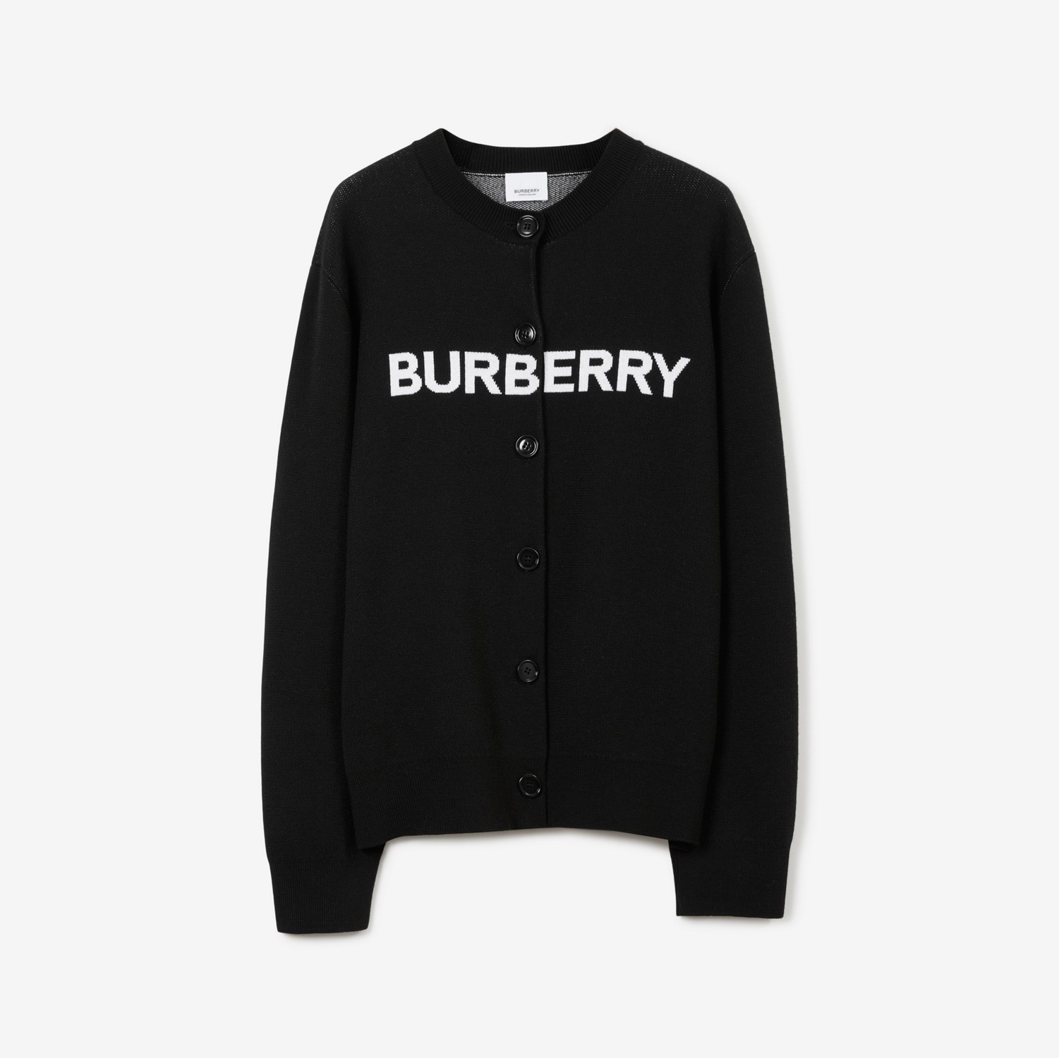 Logo Wool Cotton Jacquard Oversized Cardigan in Black - Women | Burberry® Official