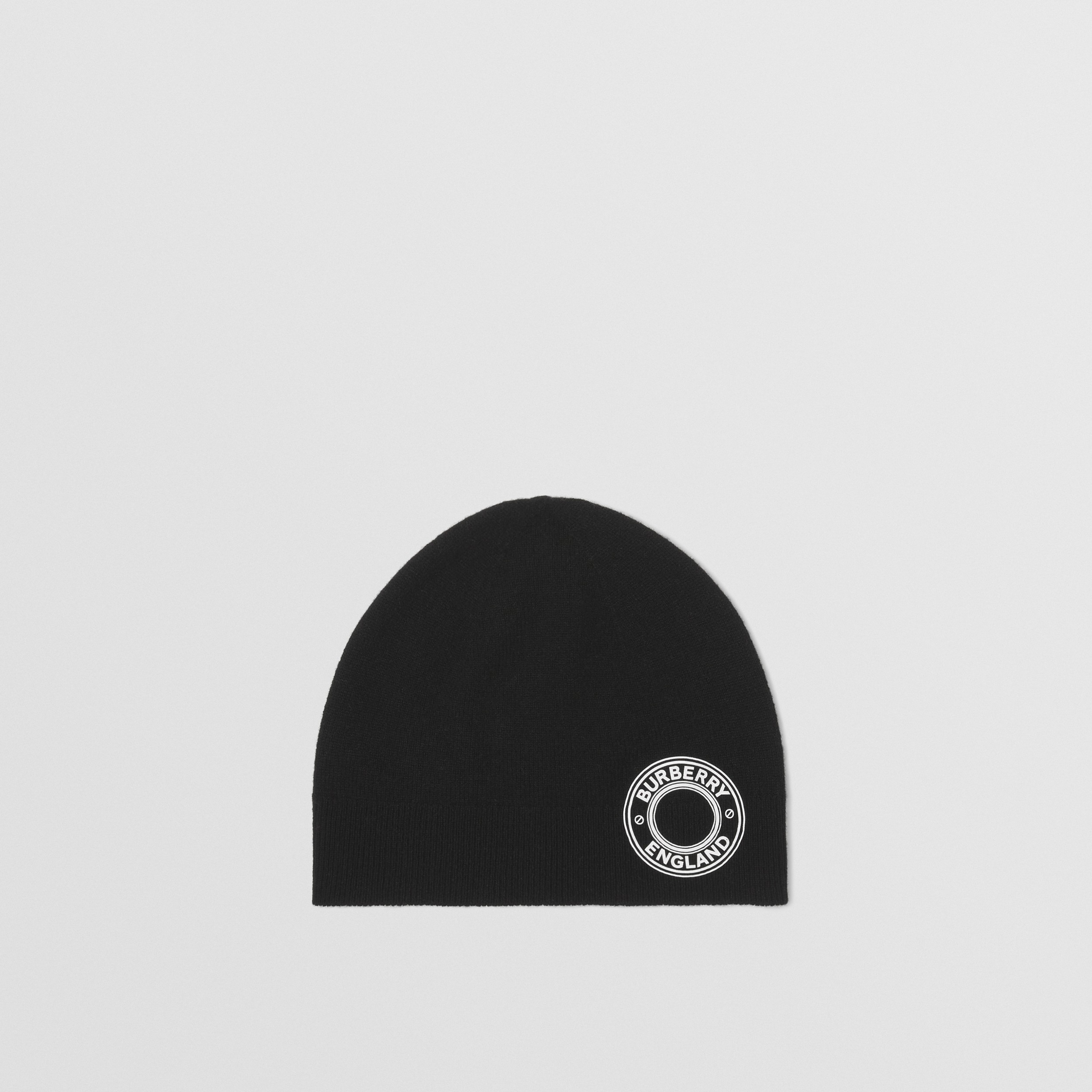 Logo Graphic Cashmere Blend Beanie in Black | Burberry® Official - 1