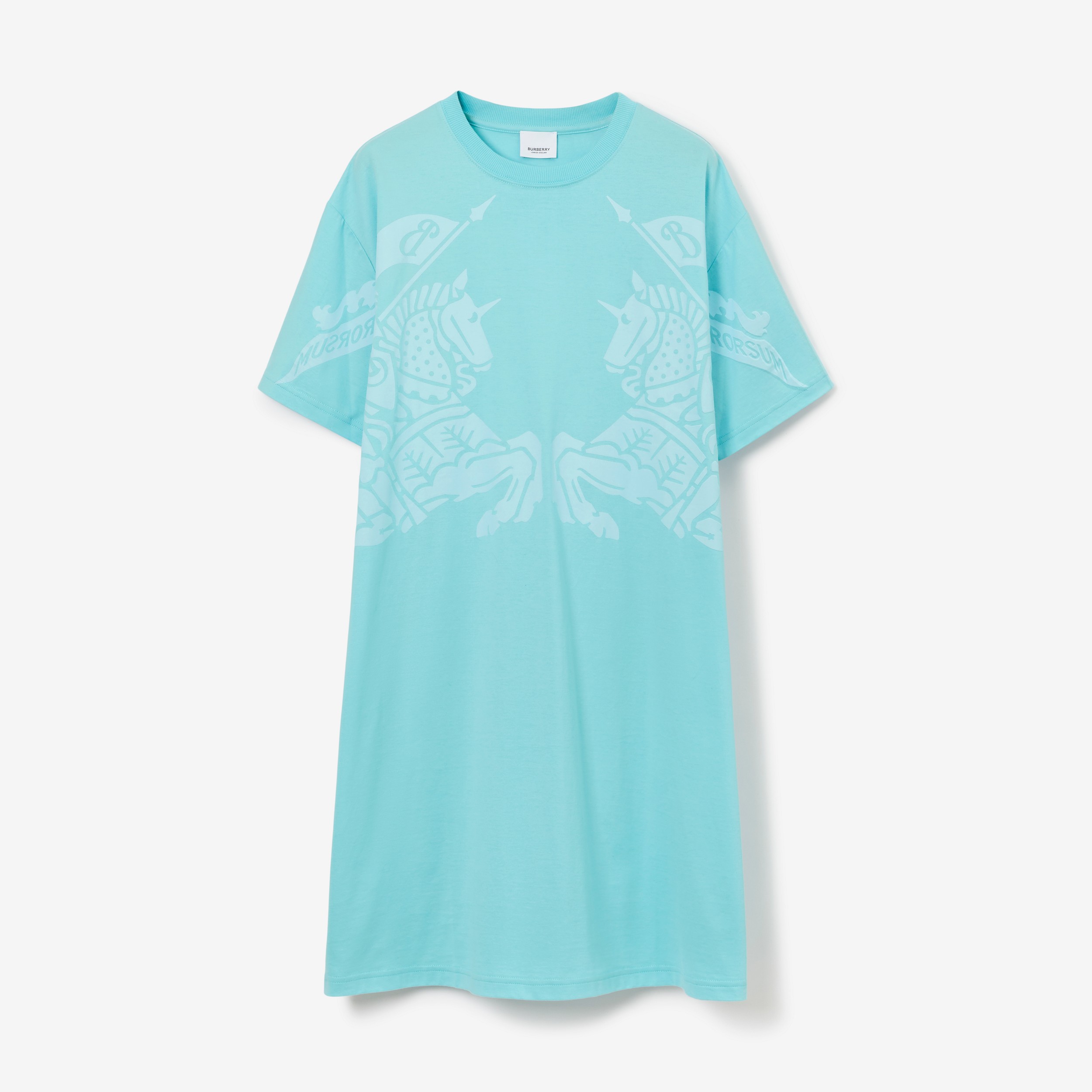 EKD 프린트 코튼 티셔츠 드레스 (브라이트 토파즈 블루) - 여성 | Burberry® - 1