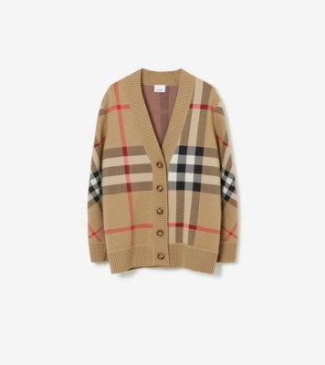 Check Wool Blend Cardigan in Archive beige - Women | Burberry® Official