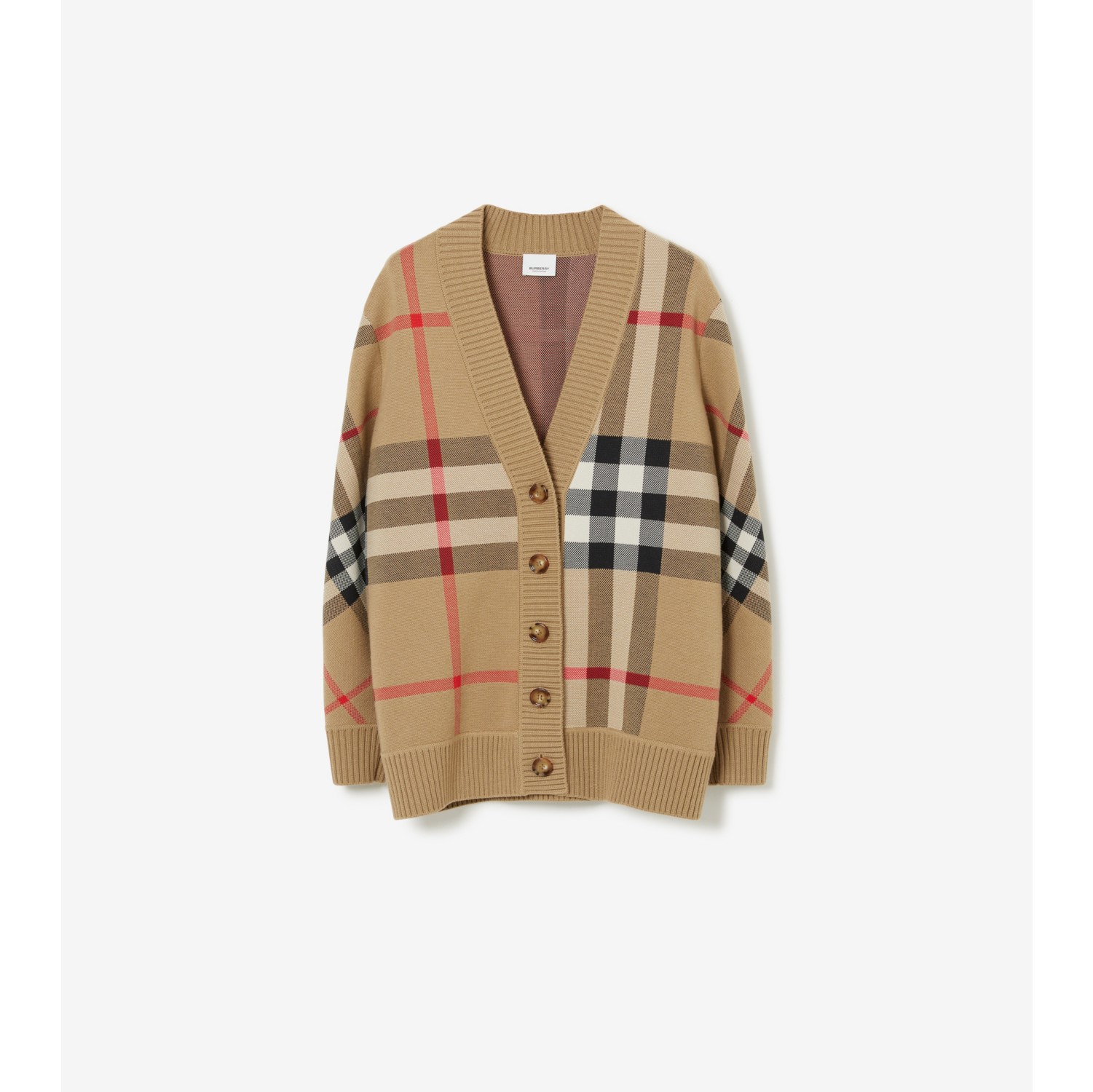 Check Wool Blend Cardigan in Archive beige - Women | Burberry® Official