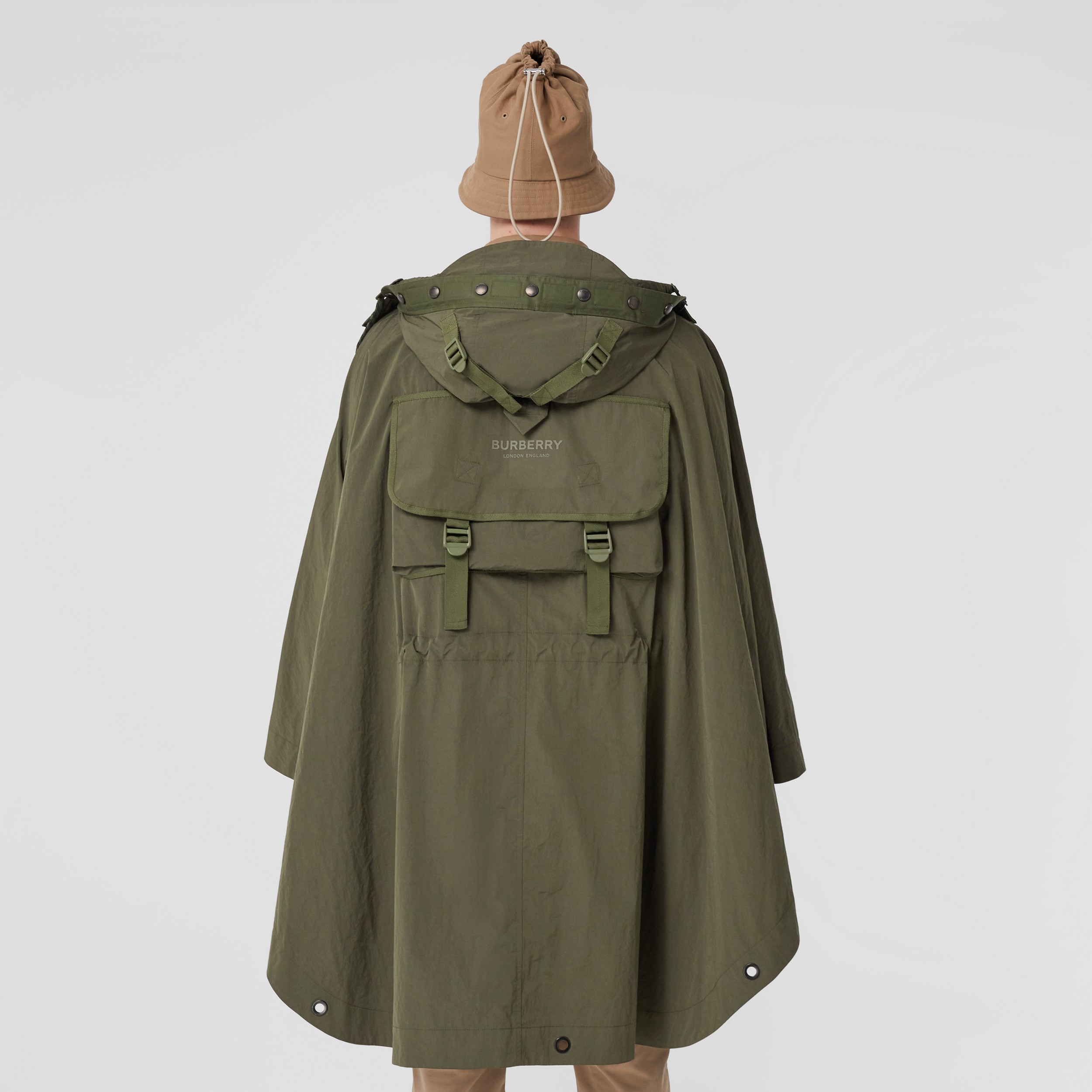 Packaway Technical Cotton Hooded Cape in Dark Olive - Men | Burberry® Official - 3