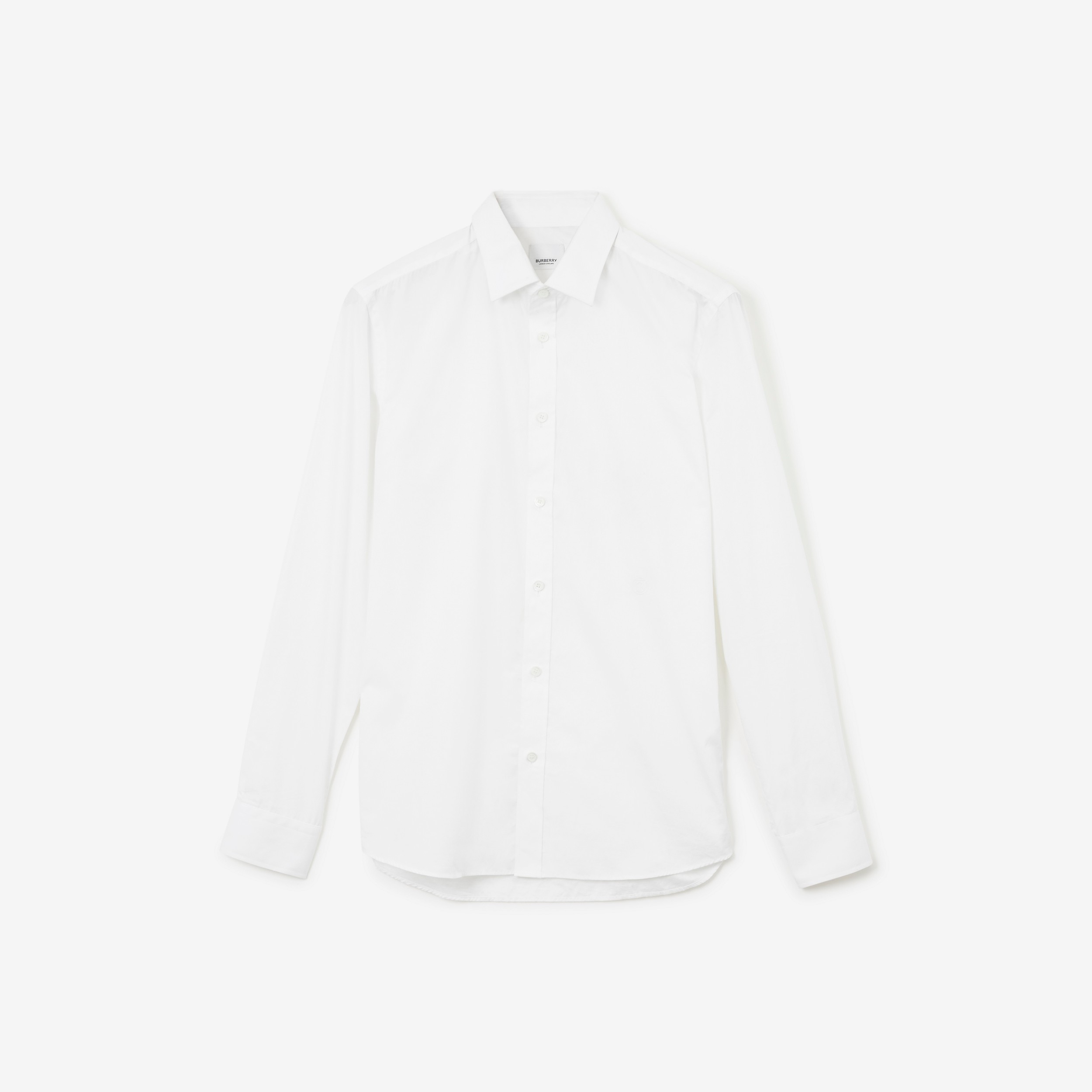 Camisa de algodão com monograma em corte slim (Branco) - Homens | Burberry® oficial - 1