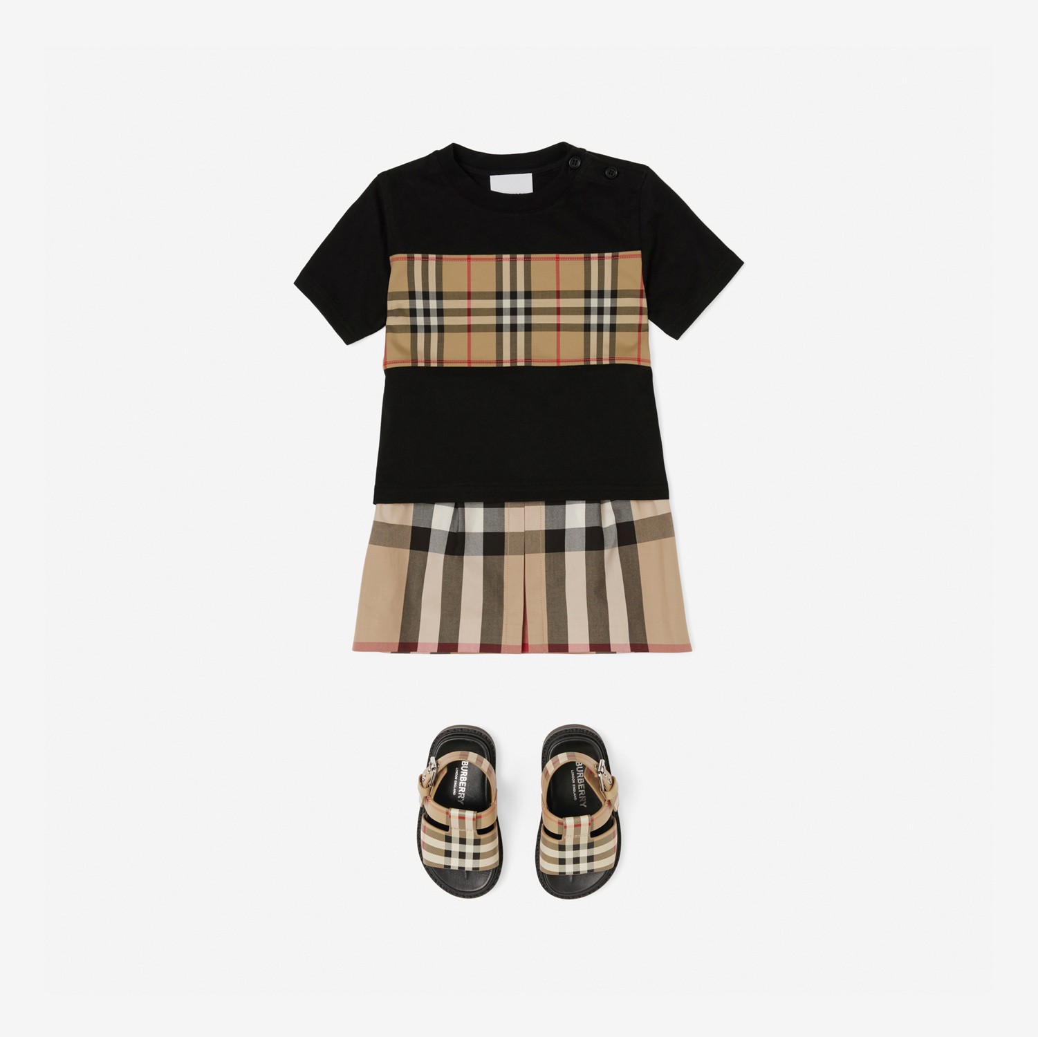 Exaggerated Check Pleated Cotton Skirt in Archive Beige - Children | Burberry® Official