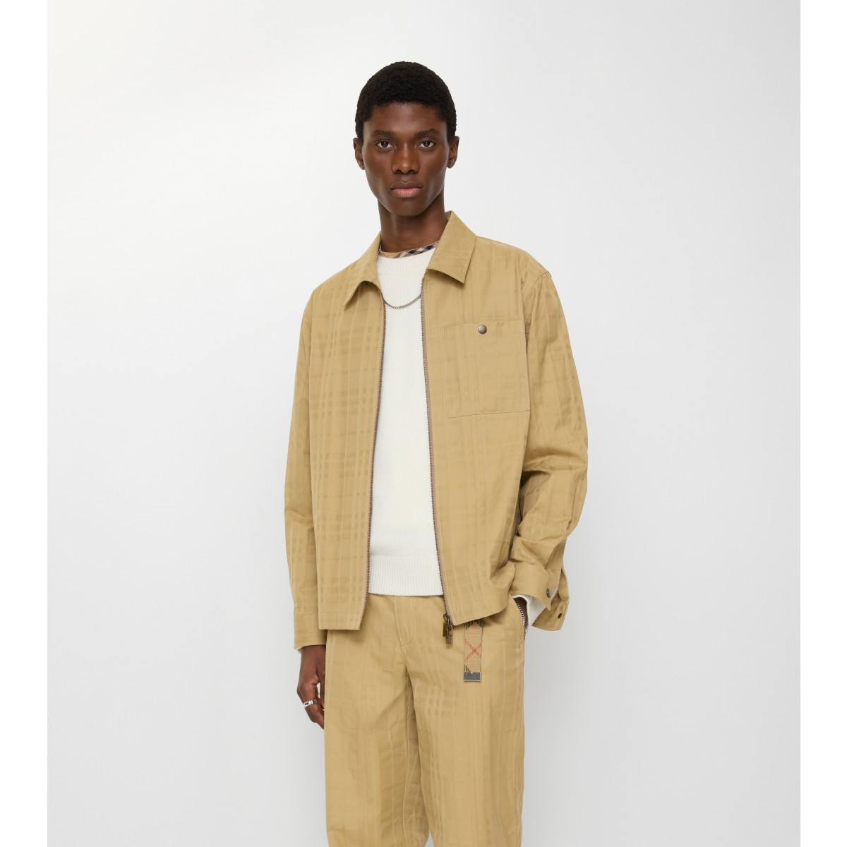  Check Cotton Zip Overshirt