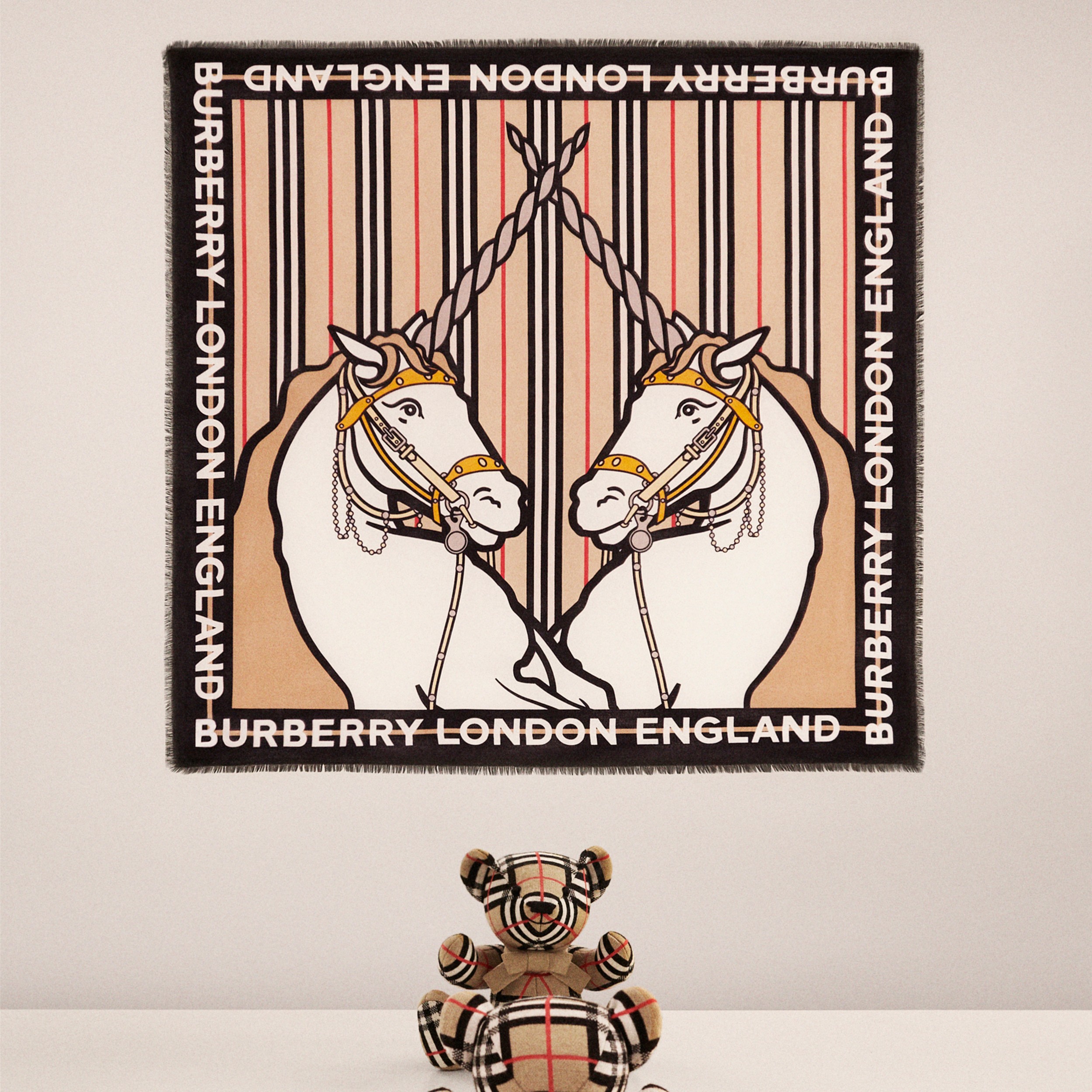 Unicorn Print Cotton Silk Square Scarf in Archive Beige Children