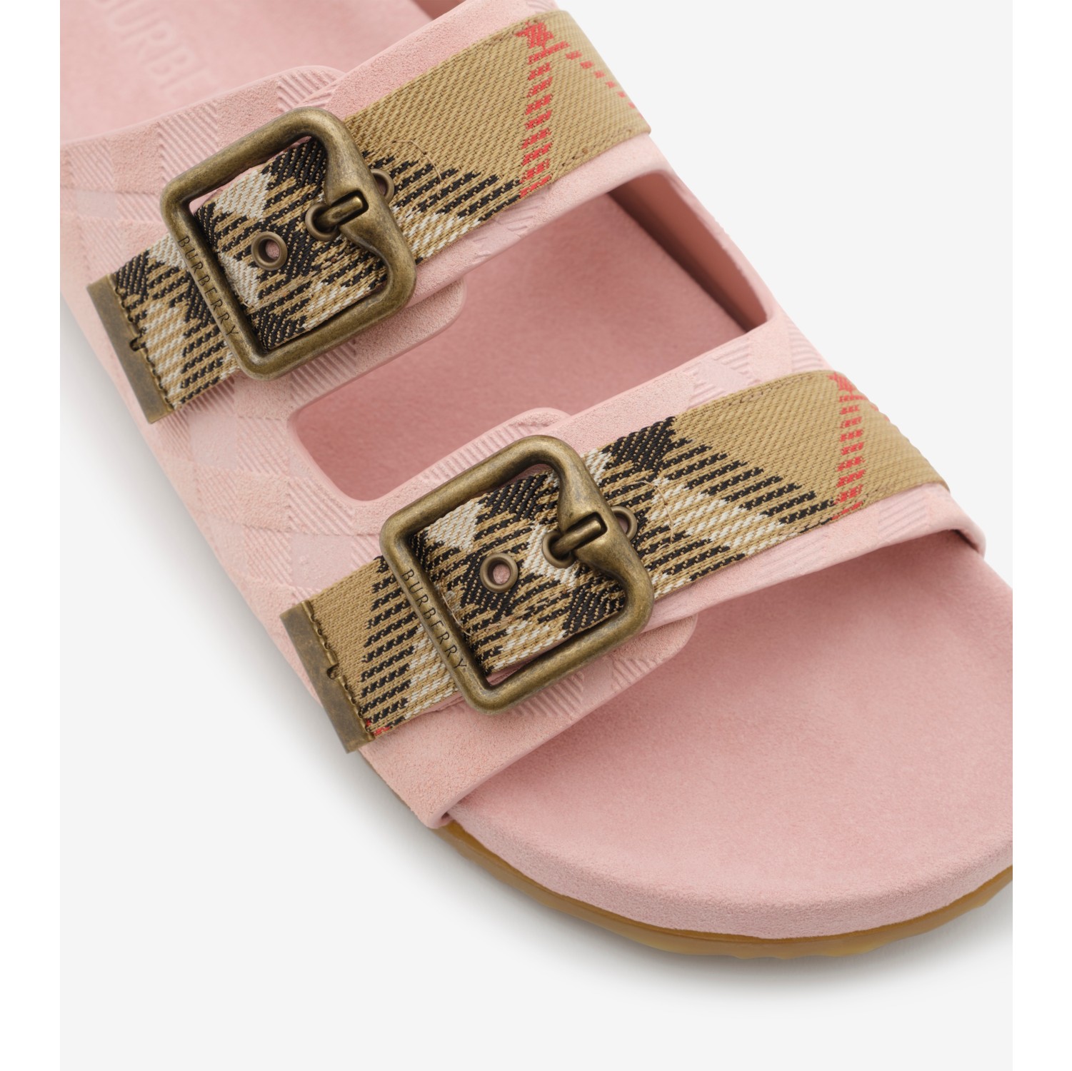 Check Suede Urchin Sandals in Peony pink - Women | Burberry® Official