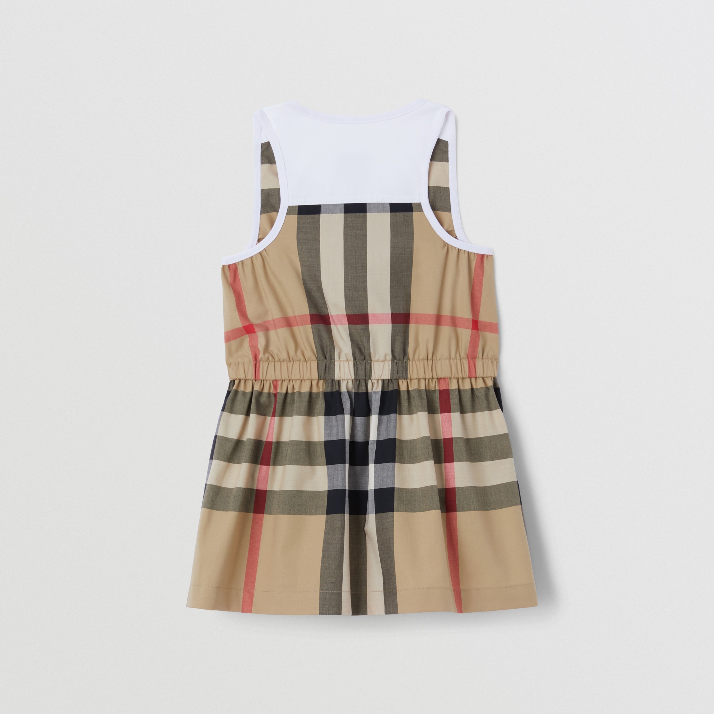 Sleeveless Check Stretch Cotton Dress in Archive Beige - Children | Burberry® Official - 4