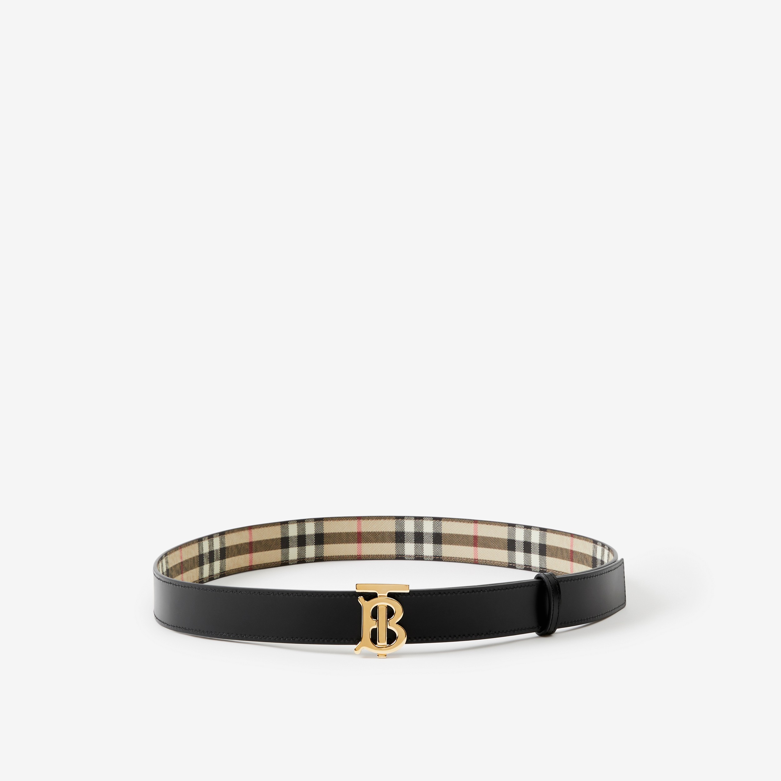 Check and Leather Reversible TB Belt in Archive Beige/black/gold | Burberry® Official - 3