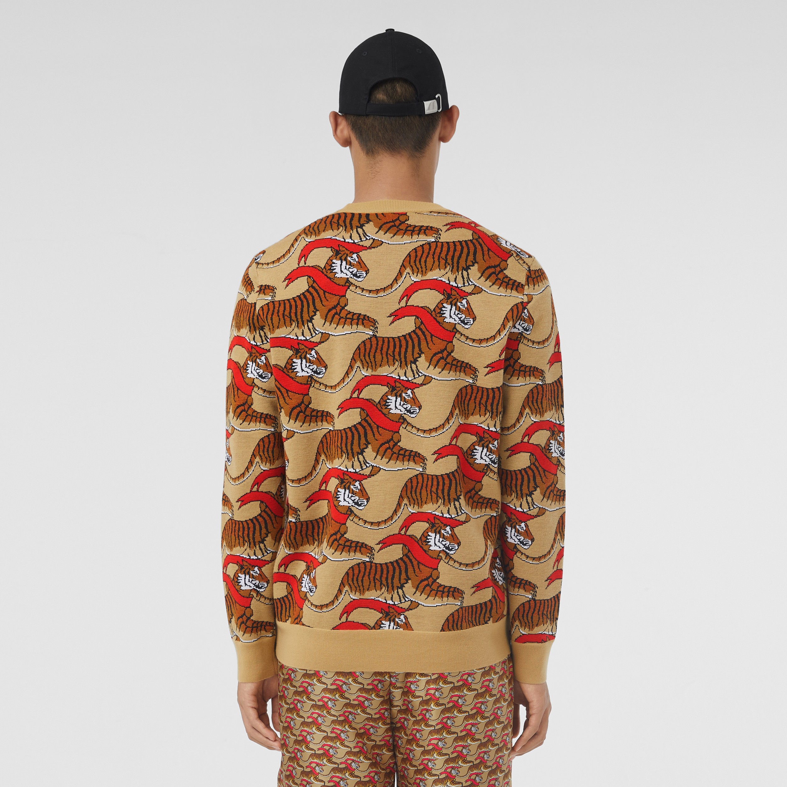 Tiger Graphic Technical Wool Jacquard Sweater in Honey Beige - Men | Burberry® Official - 3