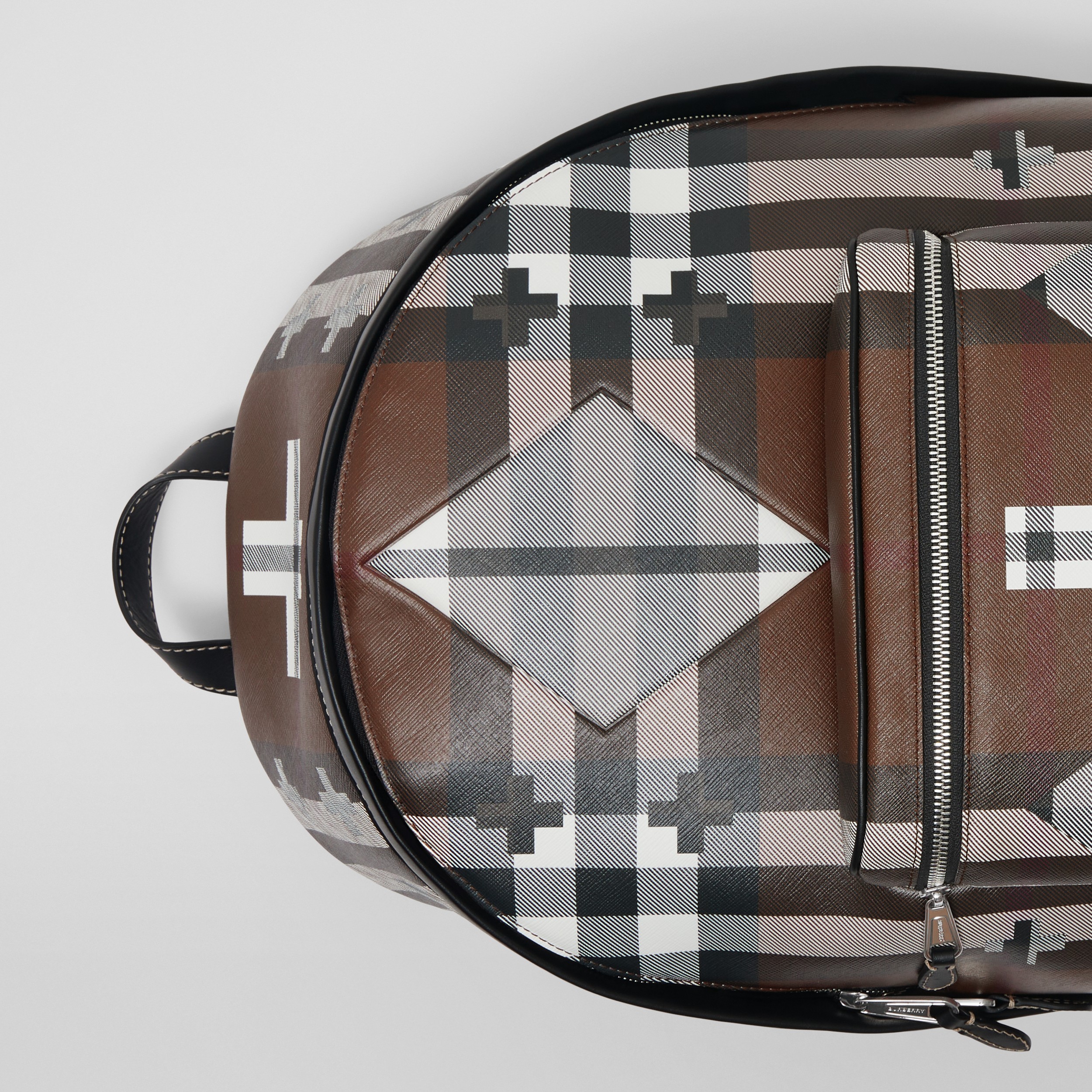 Geometric Check and Leather Backpack in Dark Birch Brown/white - Men | Burberry® Official - 2