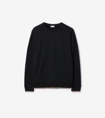 Check Trim Cotton Sweatshirt in Black - Men | Burberry® Official