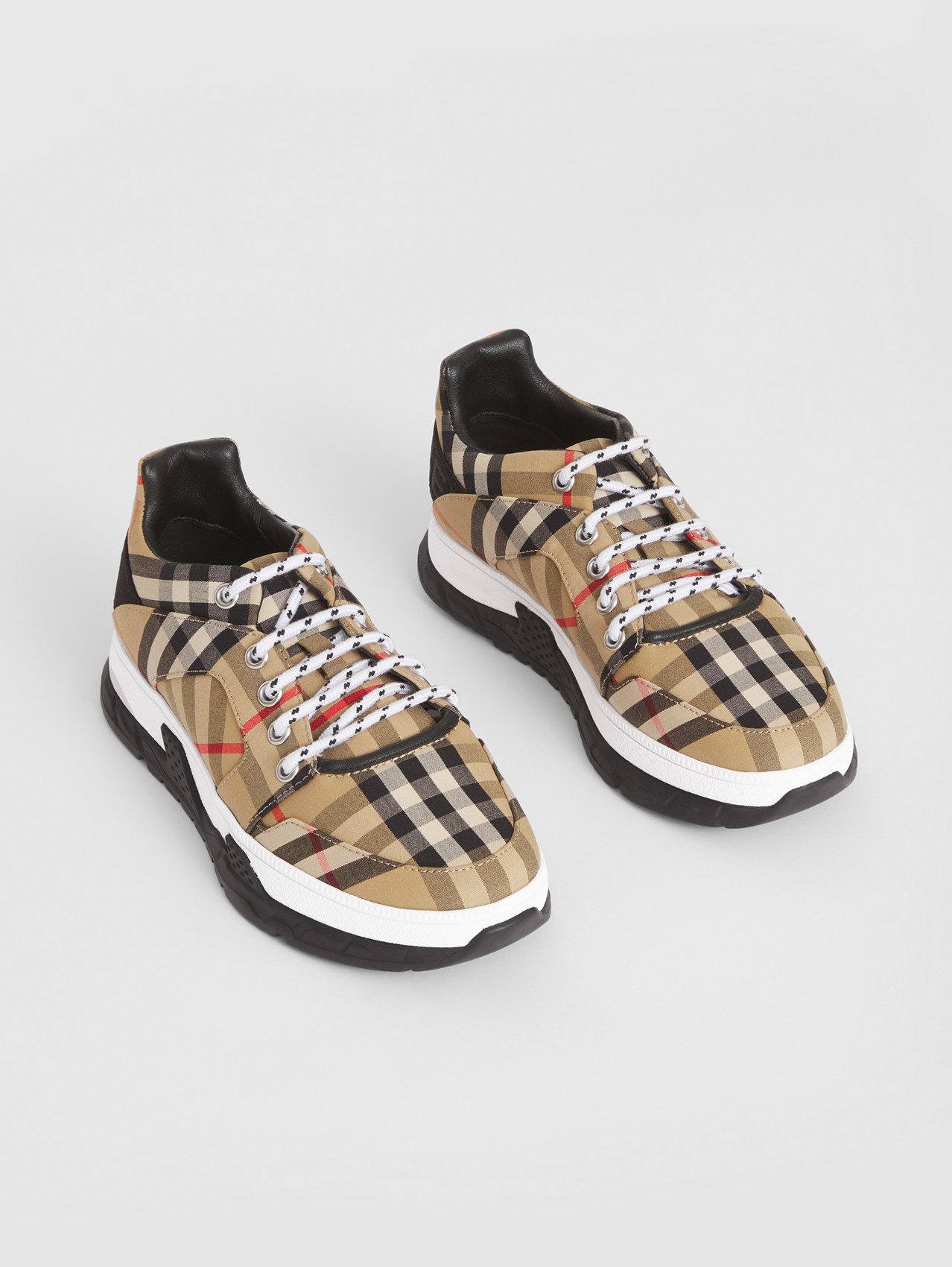 Logo Detail Vintage Check Cotton Sneakers in Archive Beige