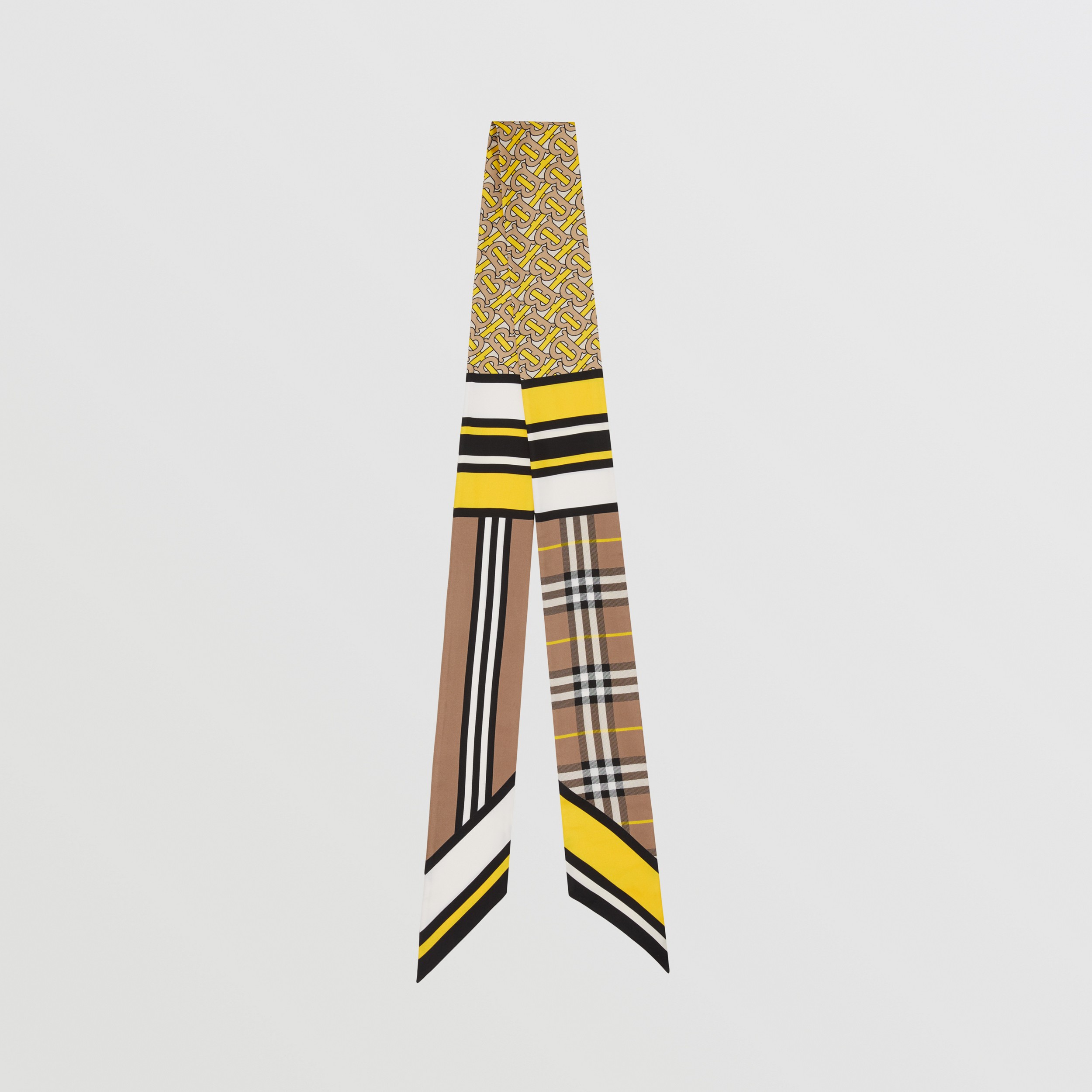 Montage Print Silk Skinny Scarf in Wheat | Burberry® Official - 1