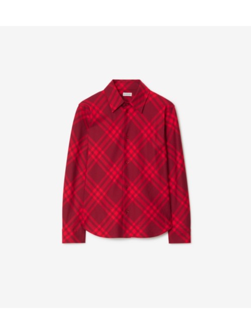 Burberry Womens Ripple Ip Check Check-pattern Pleated-cuff Cotton Shirt In Red