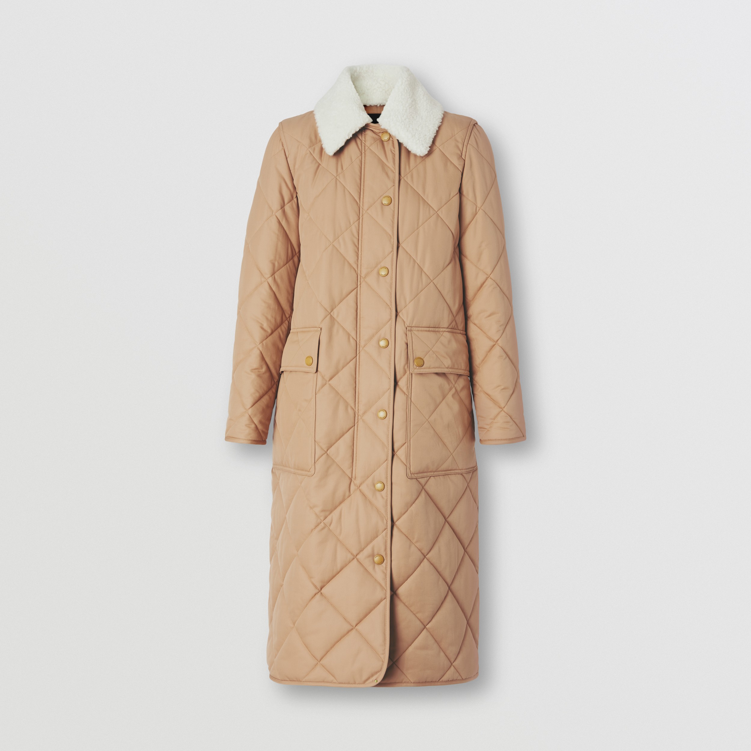 Detachable Collar Quilted Cotton Gabardine Coat in Camel - Women | Burberry® Official - 4