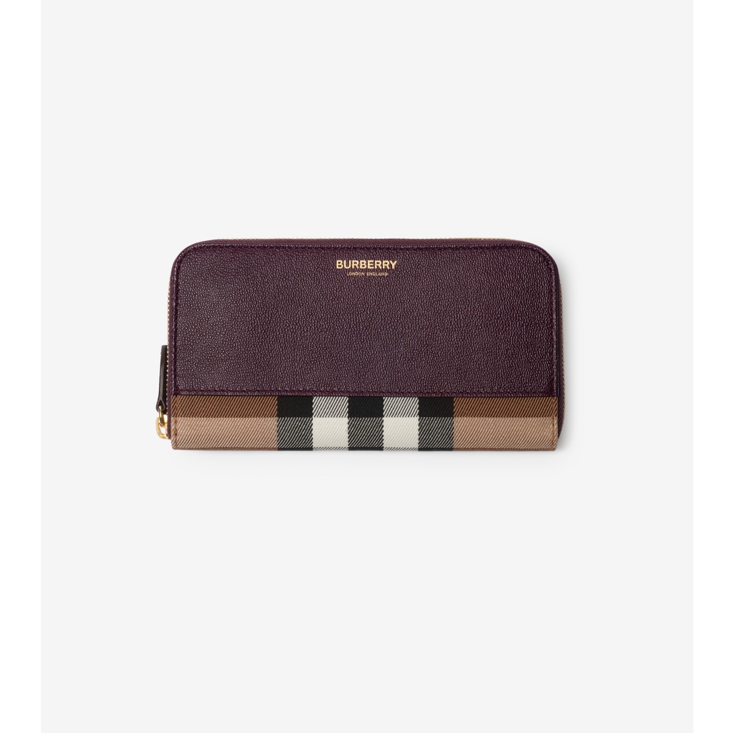 Large Check and Leather Zip Wallet