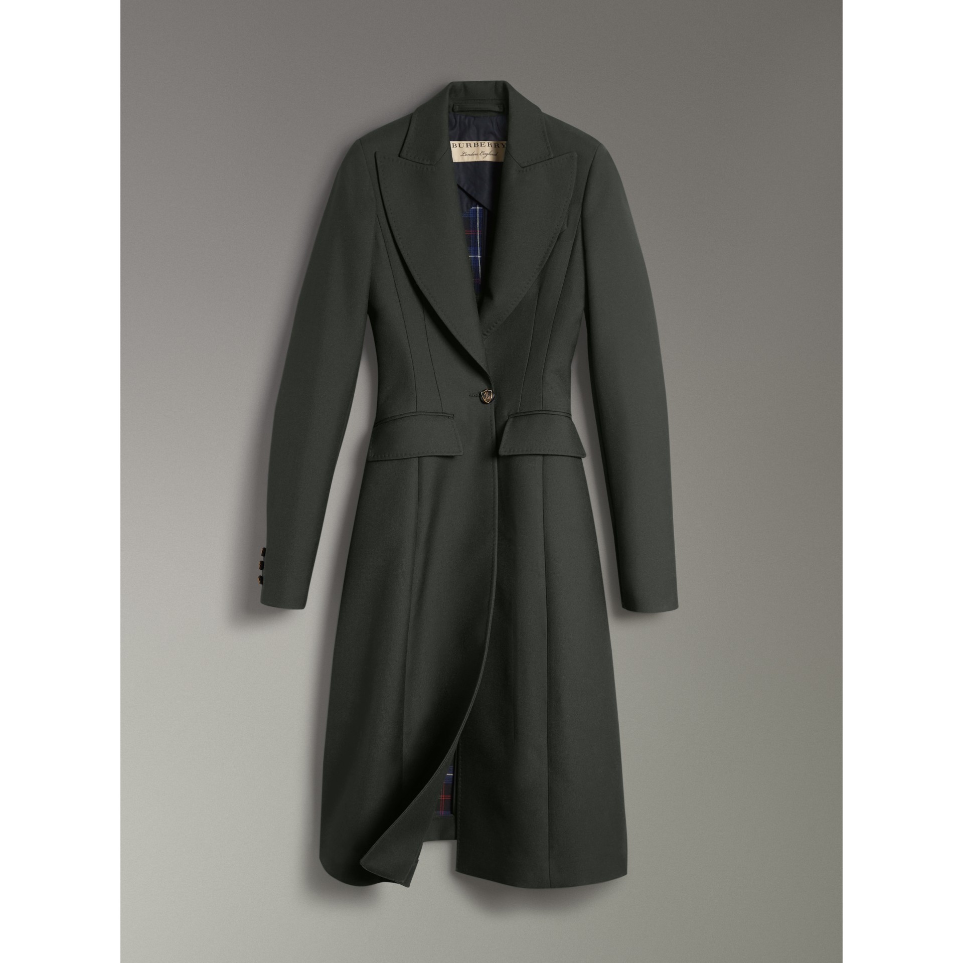 Crested Button Wool Tailored Coat in Racing Green/bright Navy Women Burberry Singapore