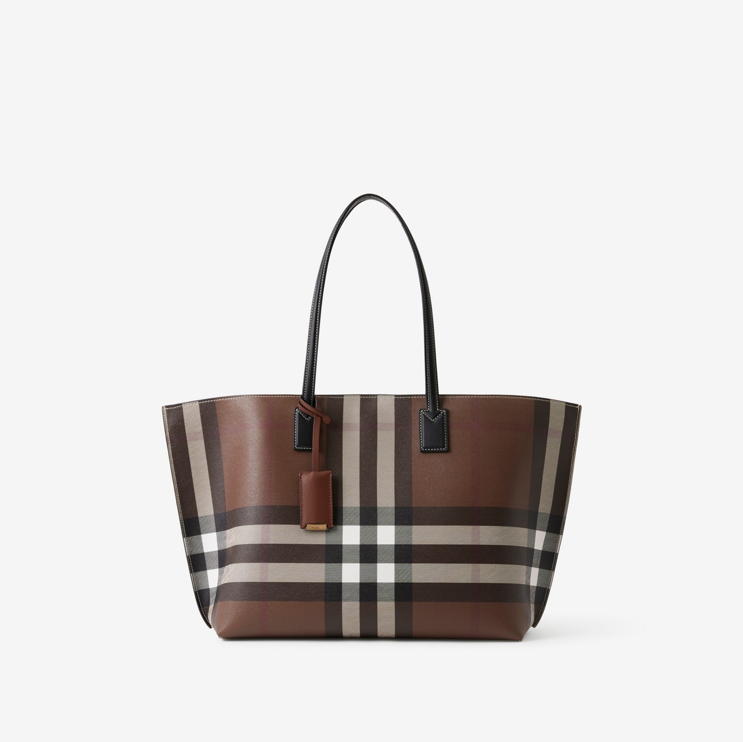 Check and Leather Medium Tote in Dark Birch Brown - Women | Burberry® Official
