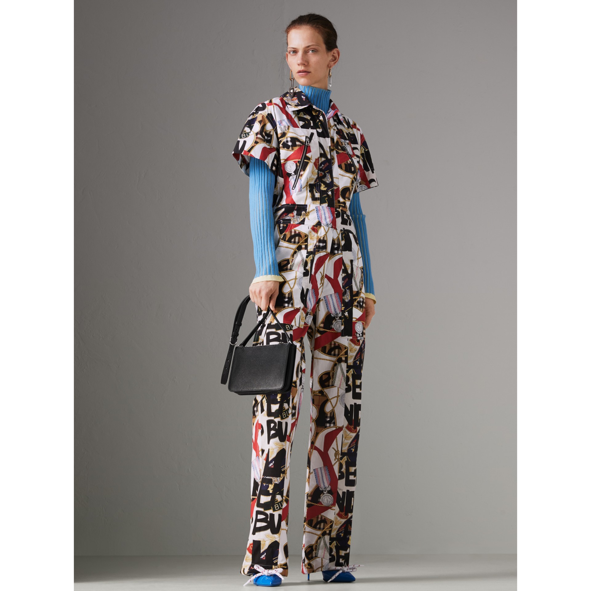 Triple Zip Grainy Leather Crossbody Bag in Black/silver Women