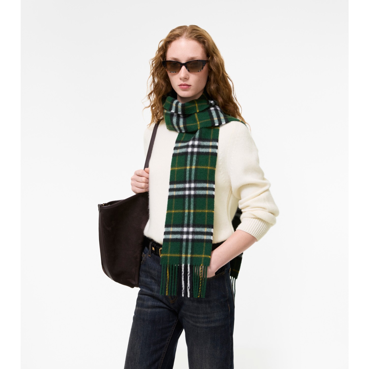 Narrow Check Cashmere Scarf