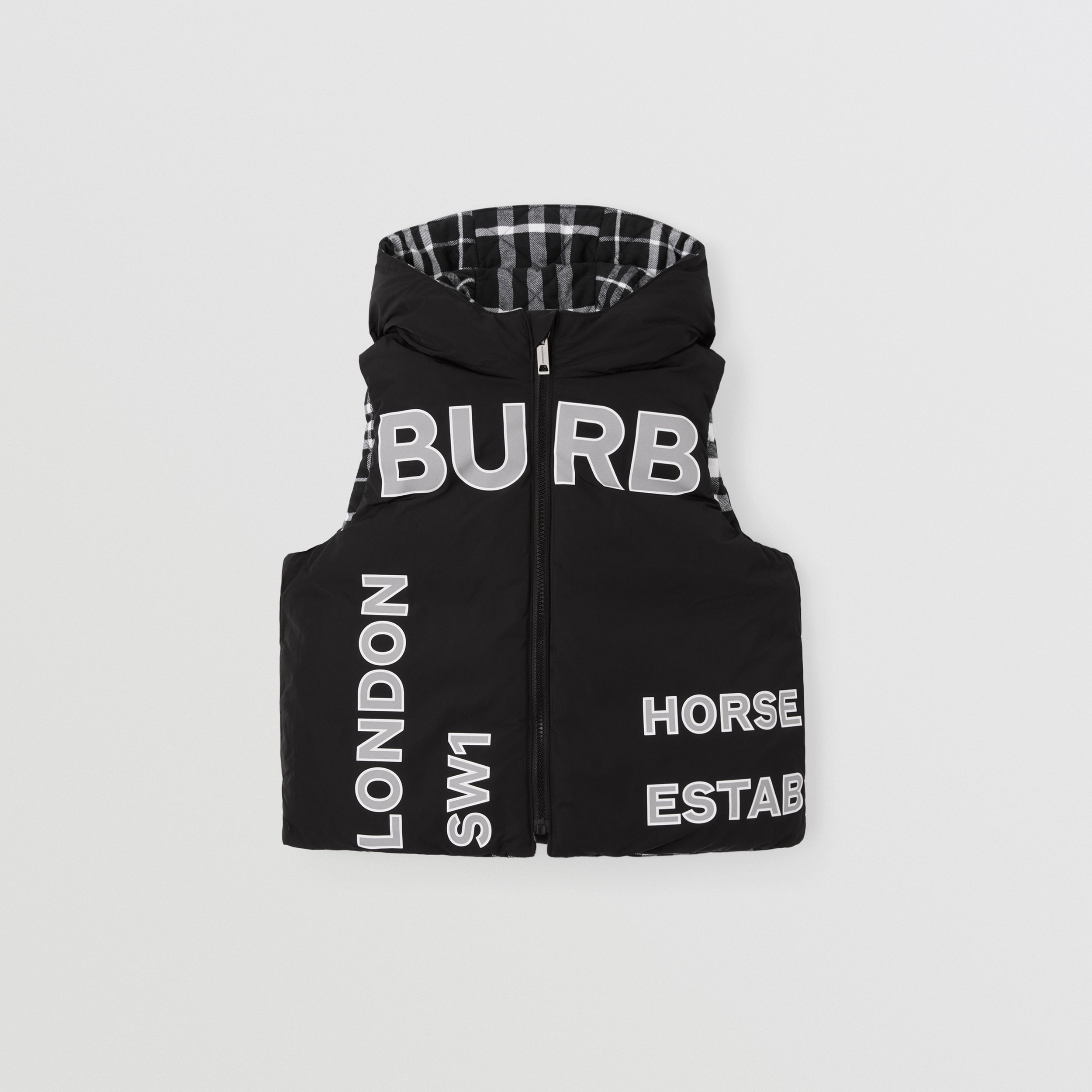 Reversible Horseferry Print Down-filled Gilet in Black | Burberry® Official - 1