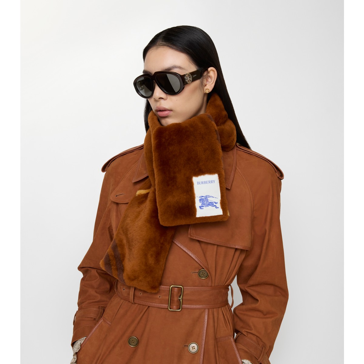  Check Narrow Shearling Scarf