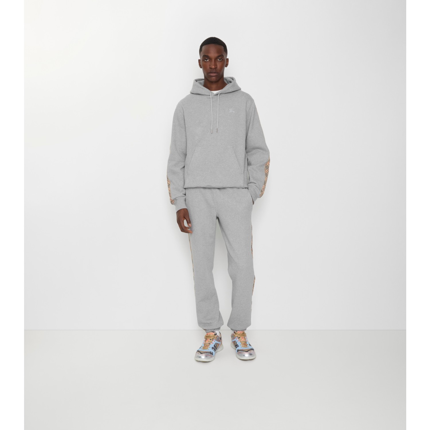 Check Trim Cotton Jogging Pants