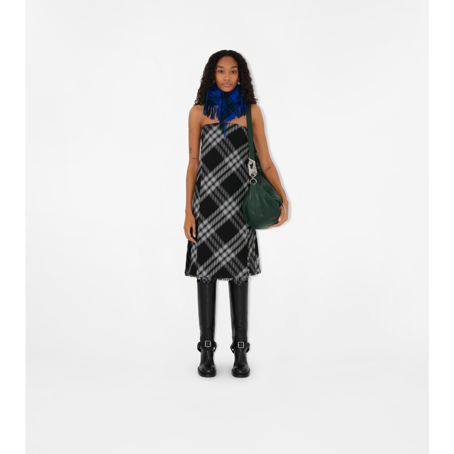 Check Wool Kilt Dress in Monochrome Women Burberry Official