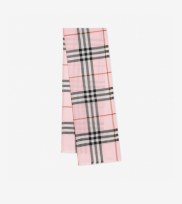 Check Wool Silk Scarf in Pale candy pink Burberry Official