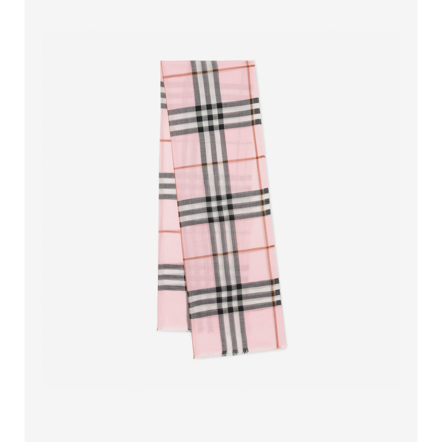 Check Lightweight Wool Silk Scarf in Pale Candy Pink