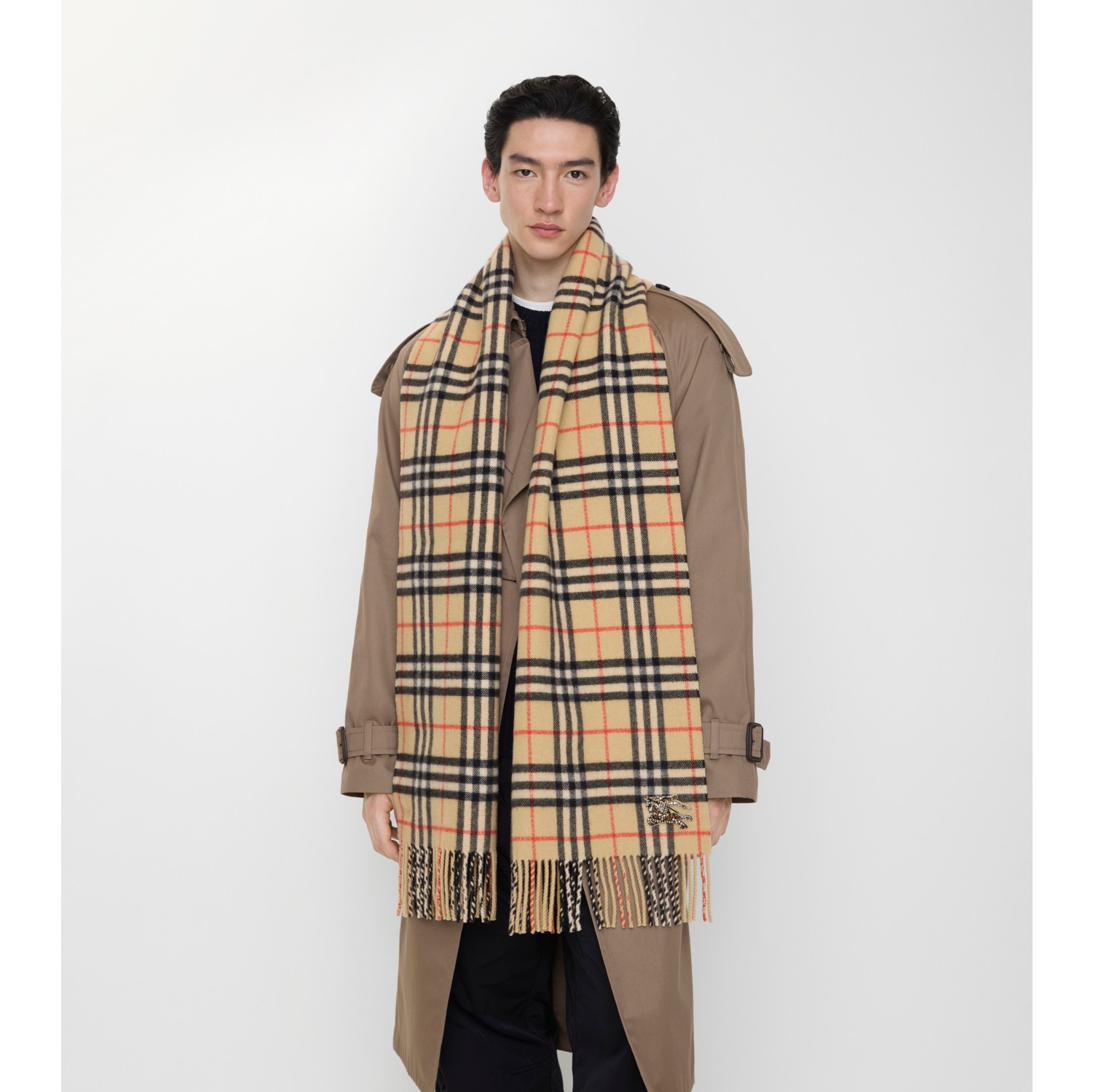 Check Cashmere Scarf in Sand beige | Burberry® Official