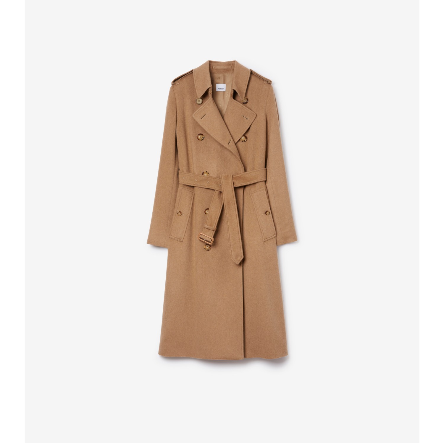 Long Cashmere Blend Kensington Trench Coat in Camel Melange | Burberry®  Official