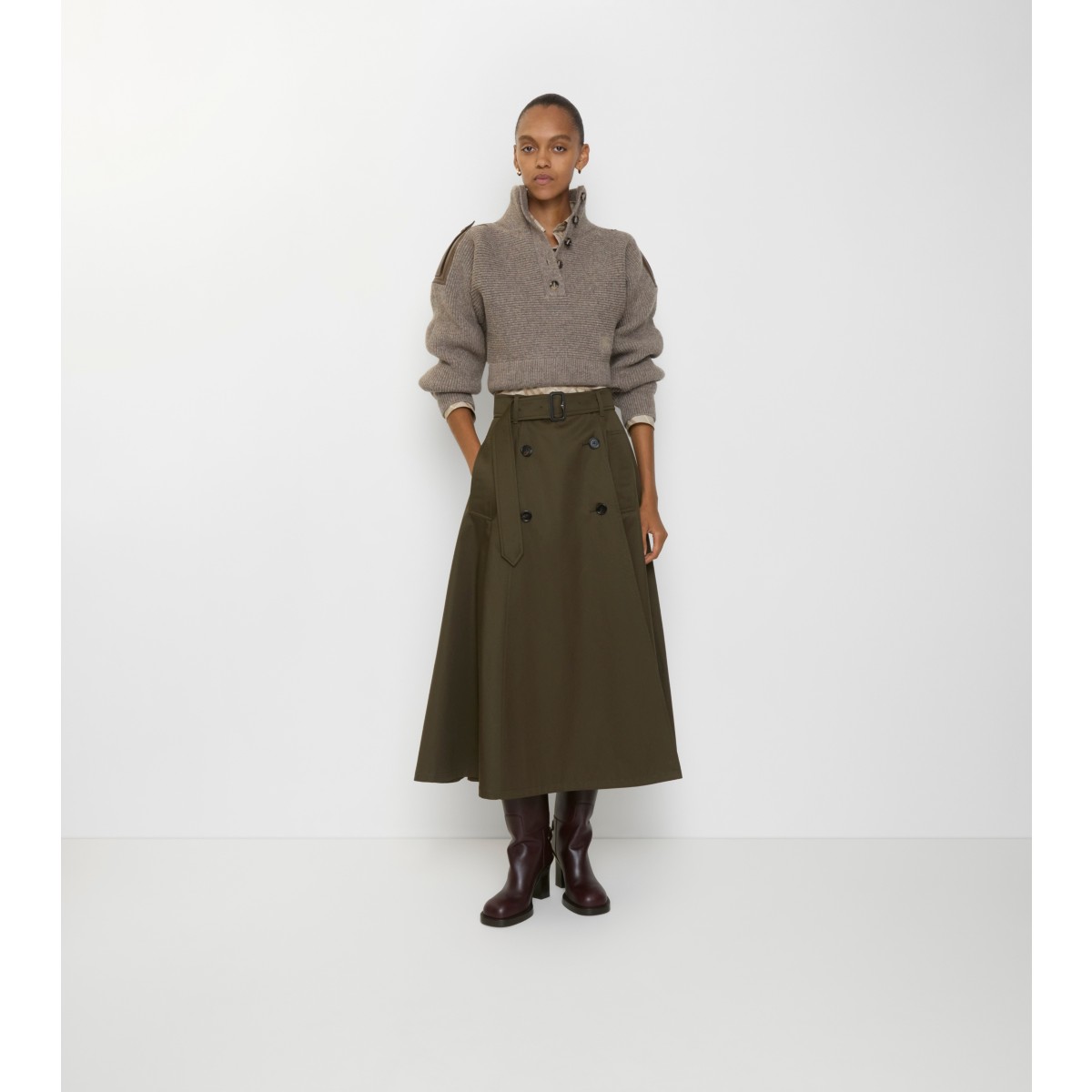  Gabardine Trench Midi Skirt