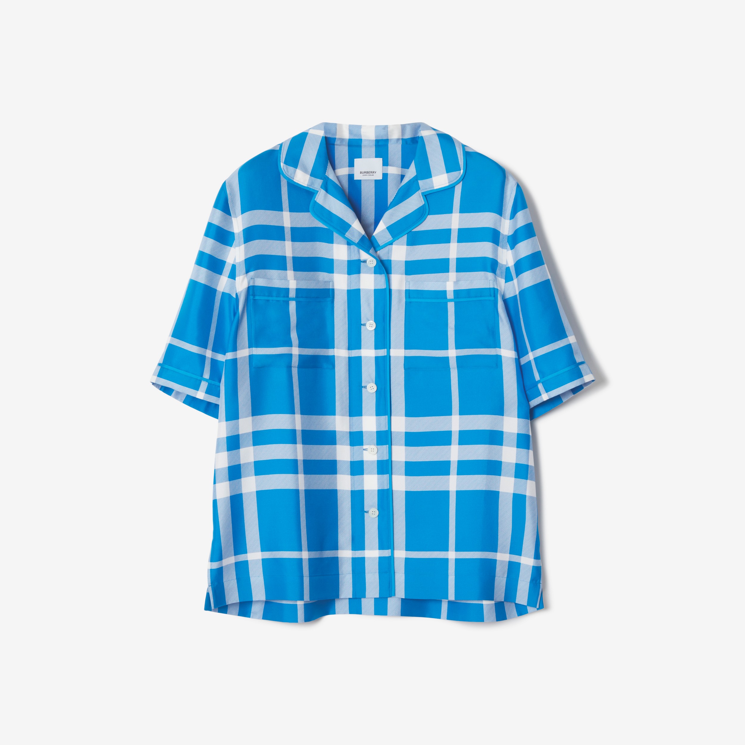 Exaggerated Check Silk Pyjama Shirt in Vivid Blue - Women | Burberry® Official - 1