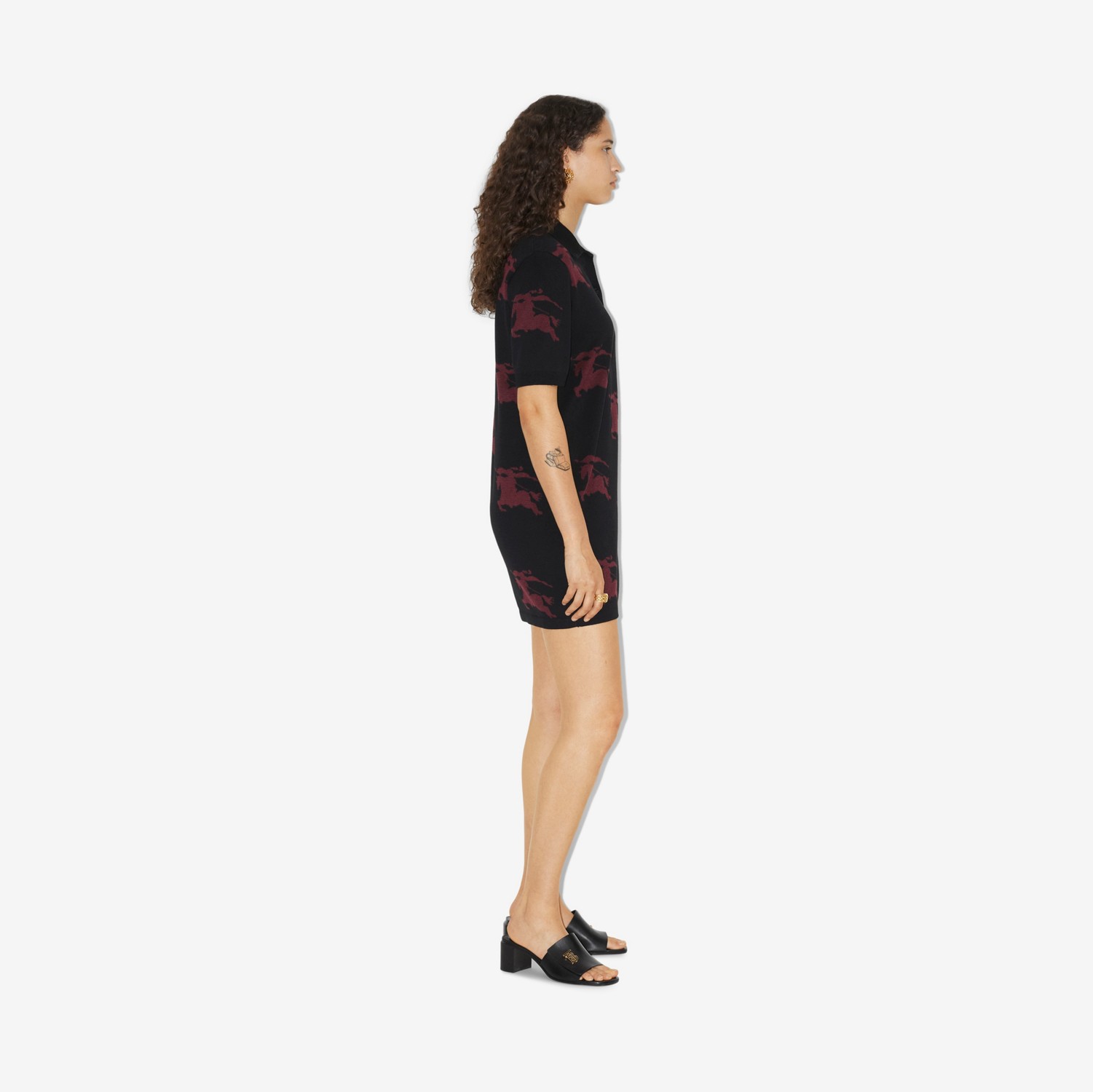 EKD コットンシルク ポロシャツドレス (ブラック／ボルドー) - ウィメンズ | Burberry®公式サイト