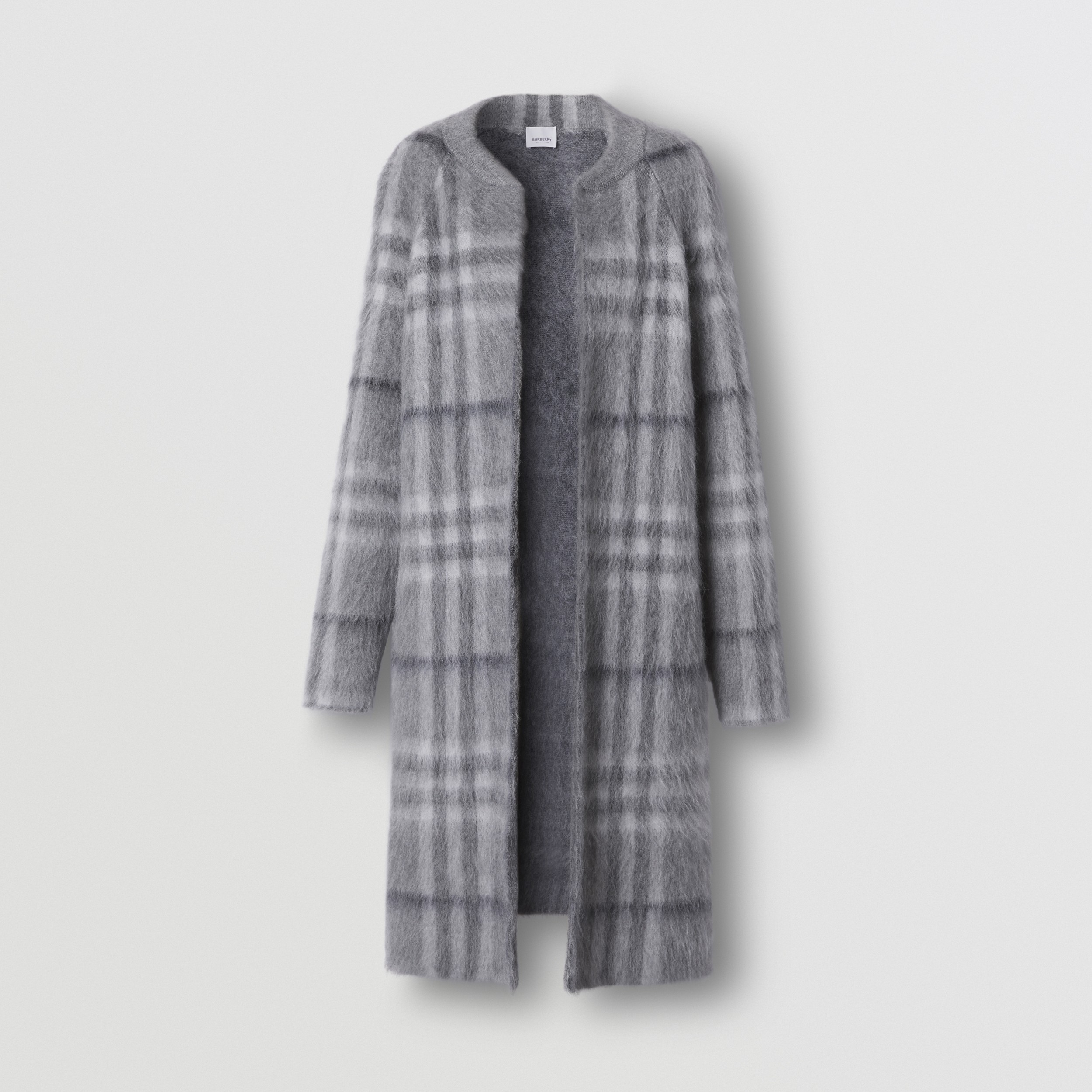 Custom Fit Check Mohair Silk Blend Cardigan in Shale Grey - Women | Burberry® Official - 4