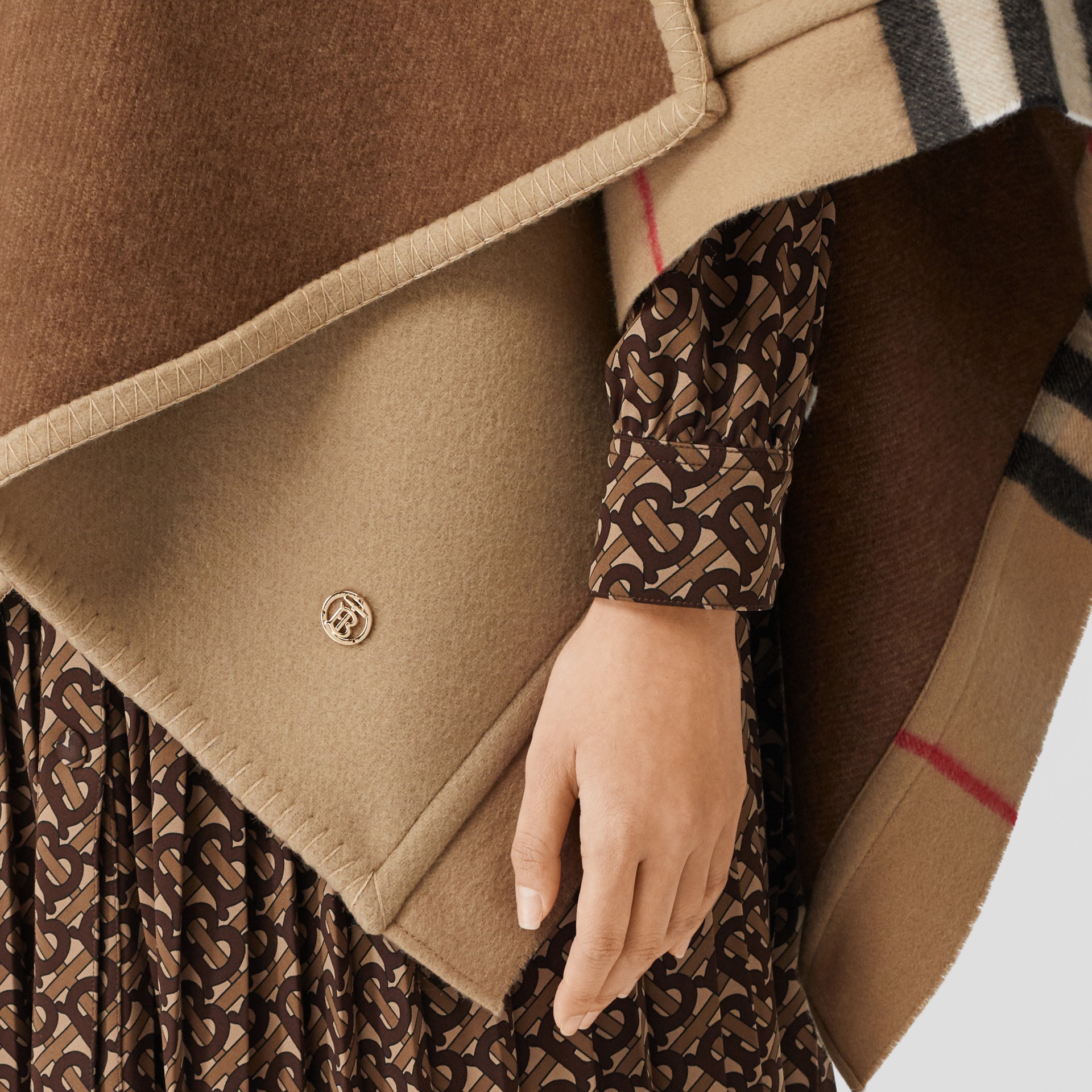 Check Trim Wool Cashmere Cape in Archive Beige - Women | Burberry ...